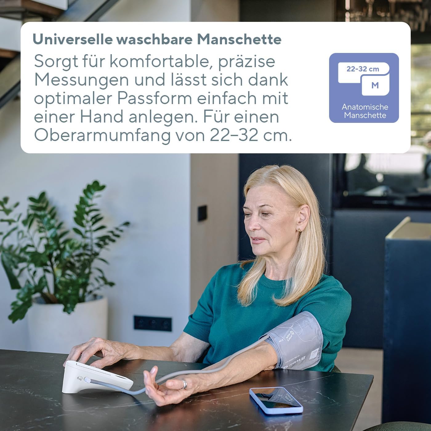 B.Well Swiss PRO-35 Automatisches Oberarm-Blutdruckmessgerät, klinisch validiertes Blutdruckmessgerät, Arrhythmie-Erkennung und 30 Speicherplätze, inklusive waschbarer Manschette, Größe ML + Adapter – Bild 6
