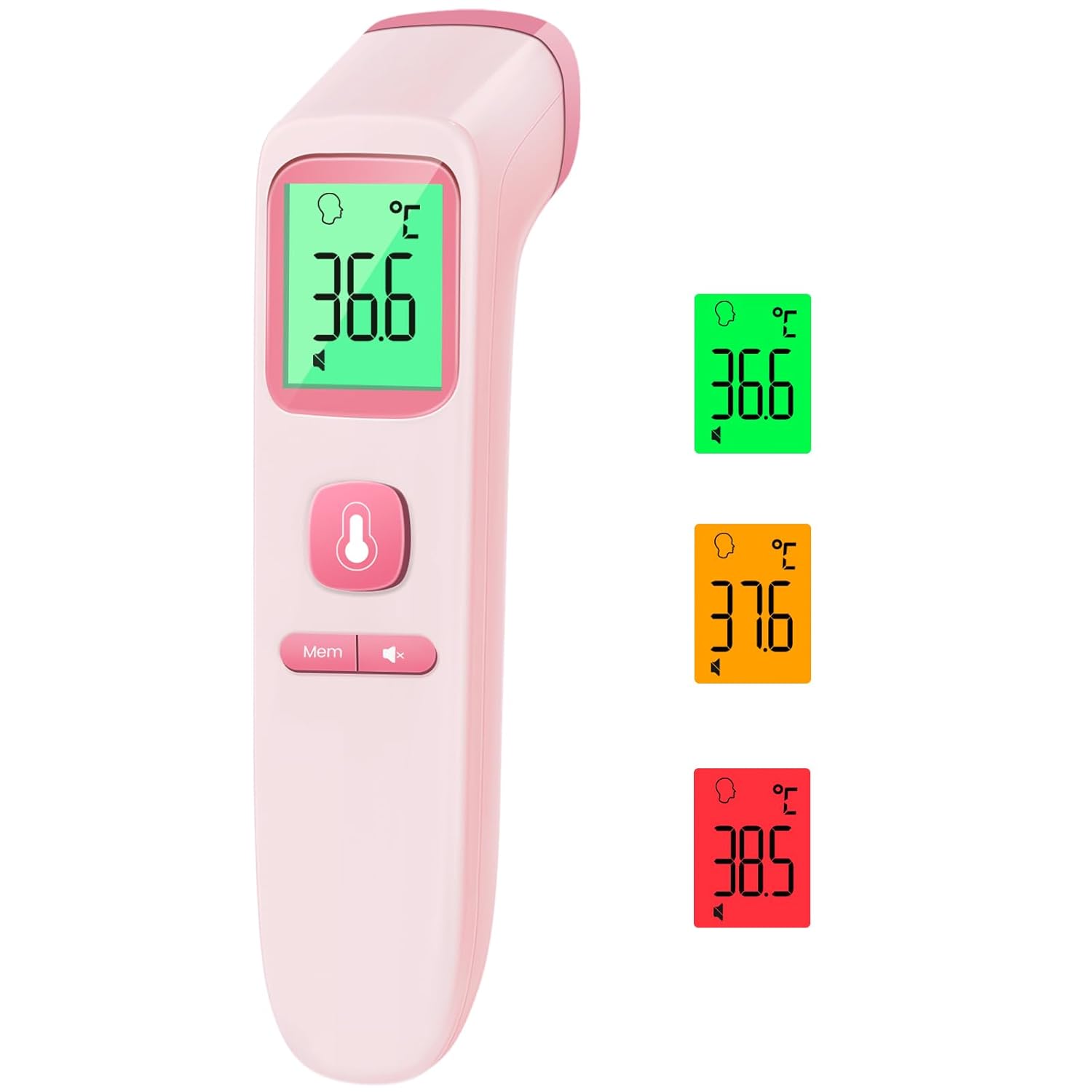 Fieberthermometer, kontaktloses Stirnthermometer, digitales Infrarot-Thermometer für Babys und Erwachsene mit sofortiger Messgenauigkeit und Fieberalarm (Rosa)