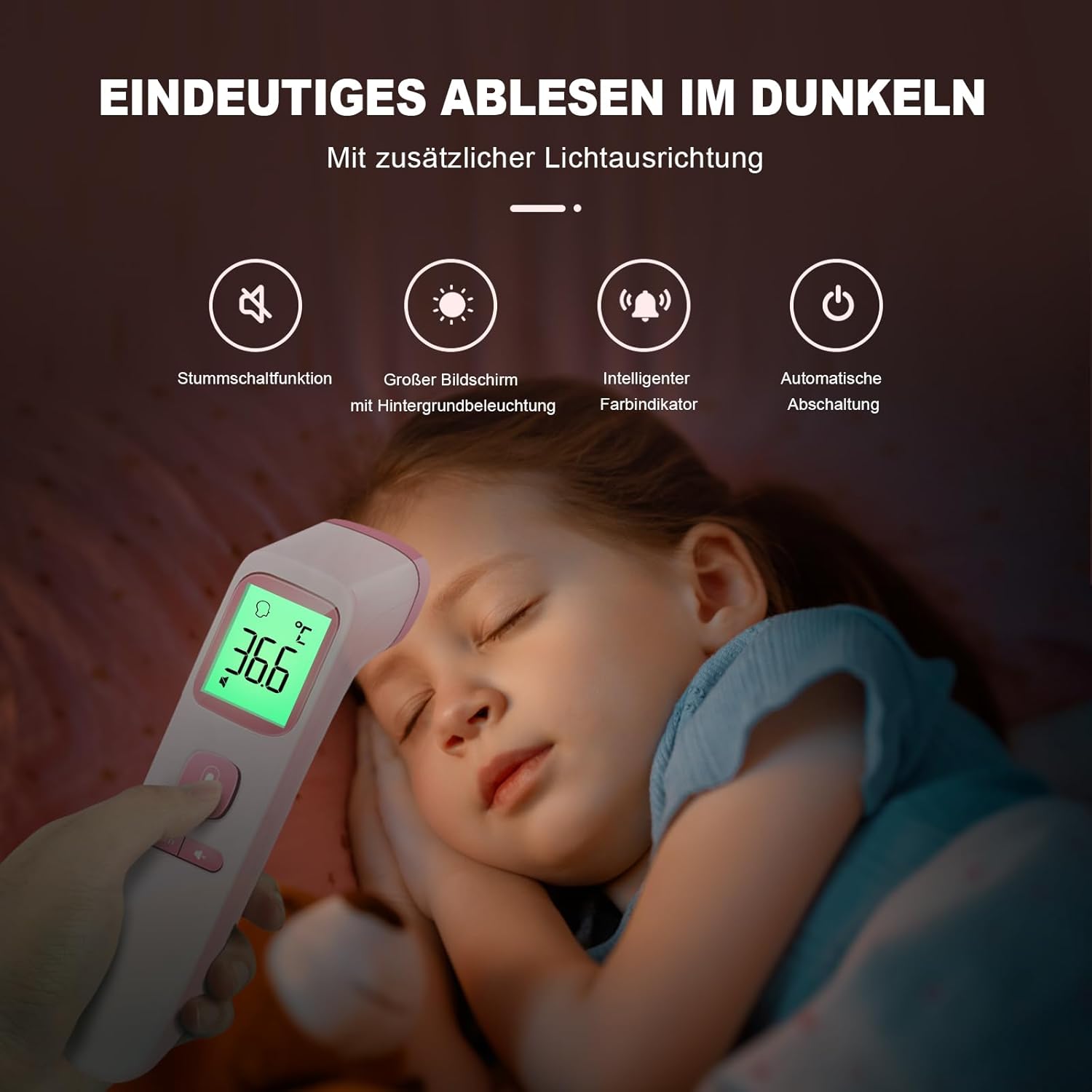 Fieberthermometer, kontaktloses Stirnthermometer, digitales Infrarot-Thermometer für Babys und Erwachsene mit sofortiger Messgenauigkeit und Fieberalarm (Rosa) – Bild 6