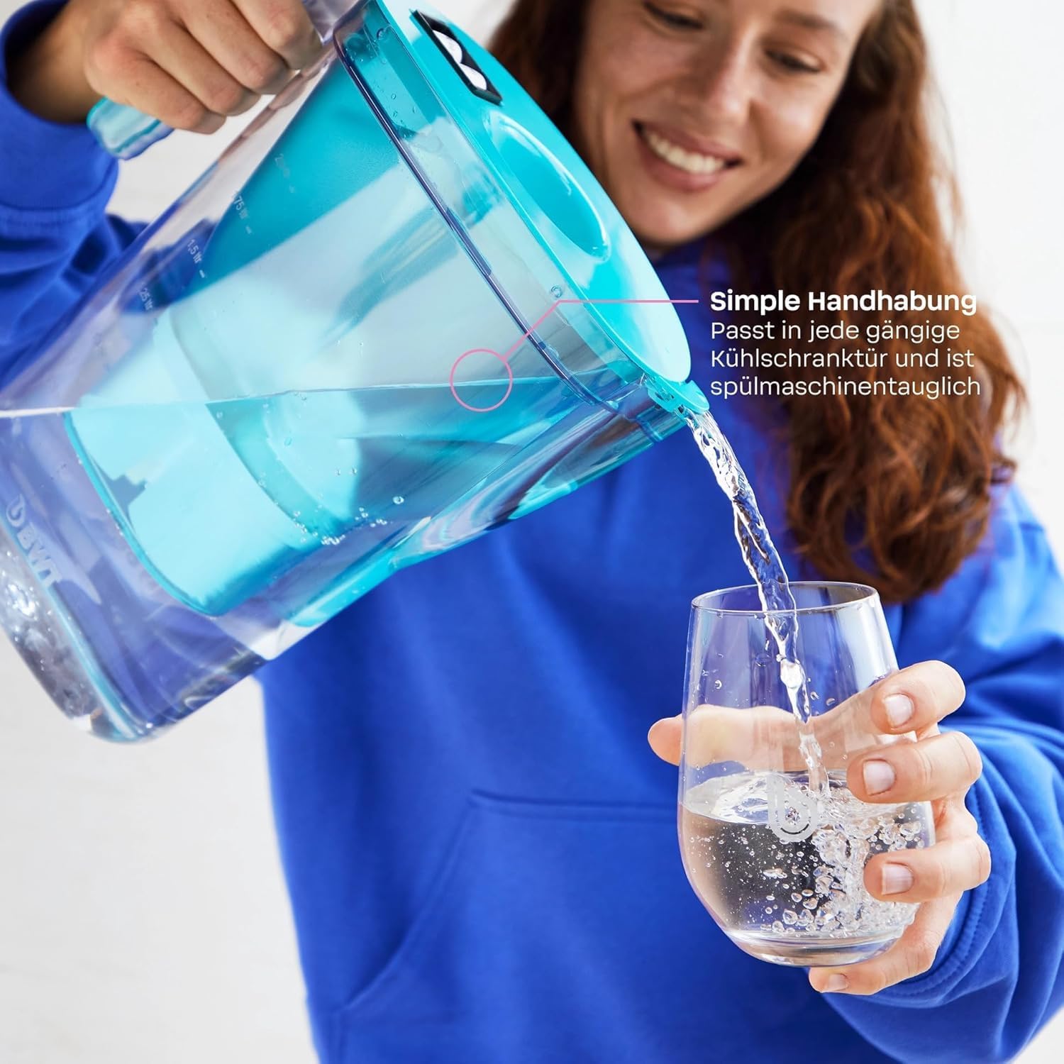 Homeside Wasserfilterkanne Blau inkl. 1x Kalkfilterkartusche | Wasserfilter Trinkwasser 2,6 L | Filter für weiches gefiltertes Wasser | Trinkwasserfilter | Filtert Kalk, Chlor, Blei und Kupfer – Bild 5
