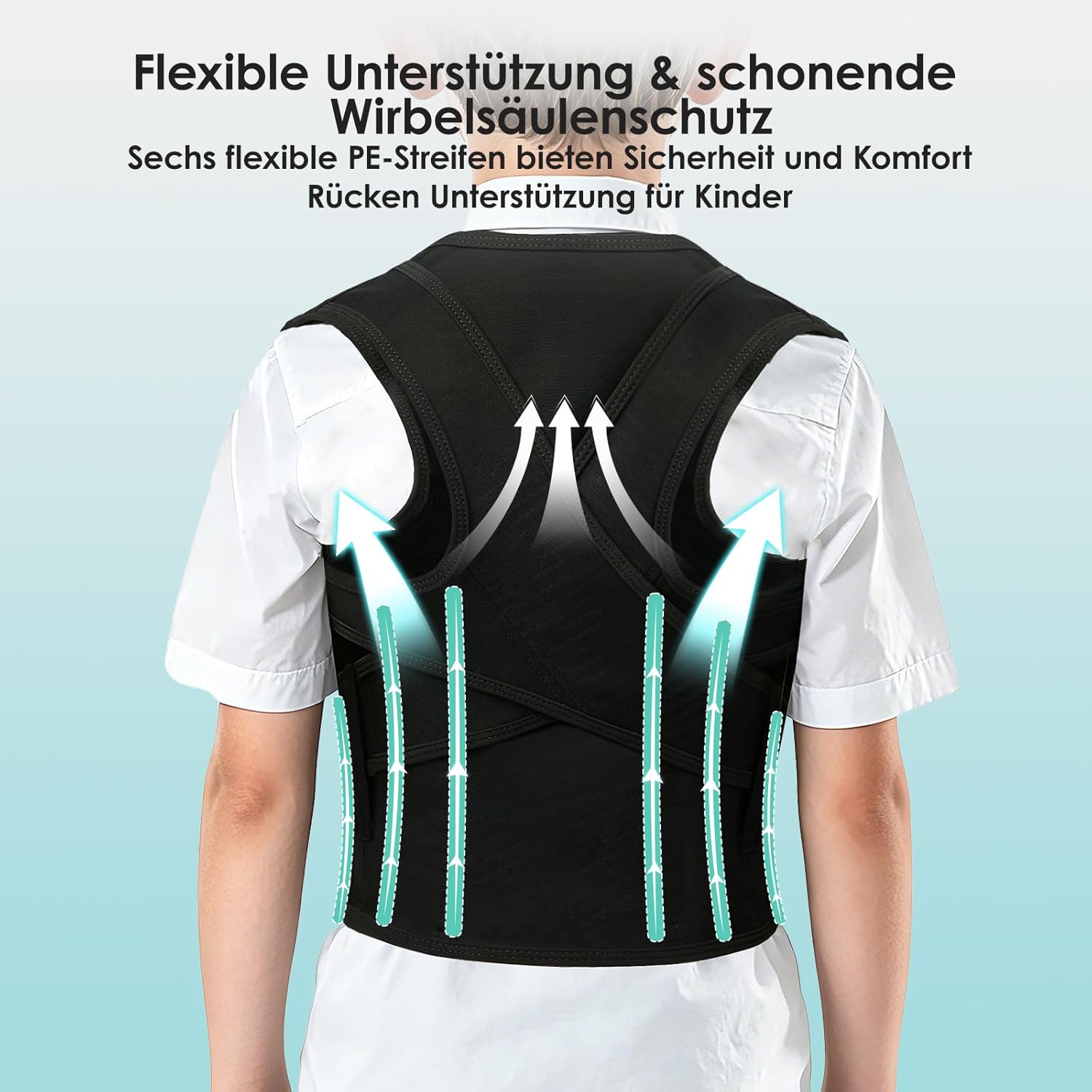 babaka Rücken Geradehalter Rückenstützgürtel Haltungskorrektur Rücken Kinder, Rückenstrecker Verstelbare Haltungstrainer Rückengurt für Schulter Nacken Rückenstütze (S) – Bild 2