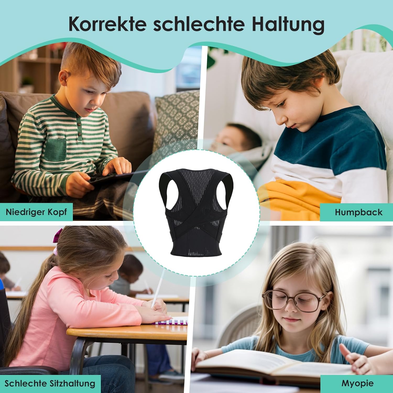 babaka Rücken Geradehalter Rückenstützgürtel Haltungskorrektur Rücken Kinder, Rückenstrecker Verstelbare Haltungstrainer Rückengurt für Schulter Nacken Rückenstütze (S) – Bild 8