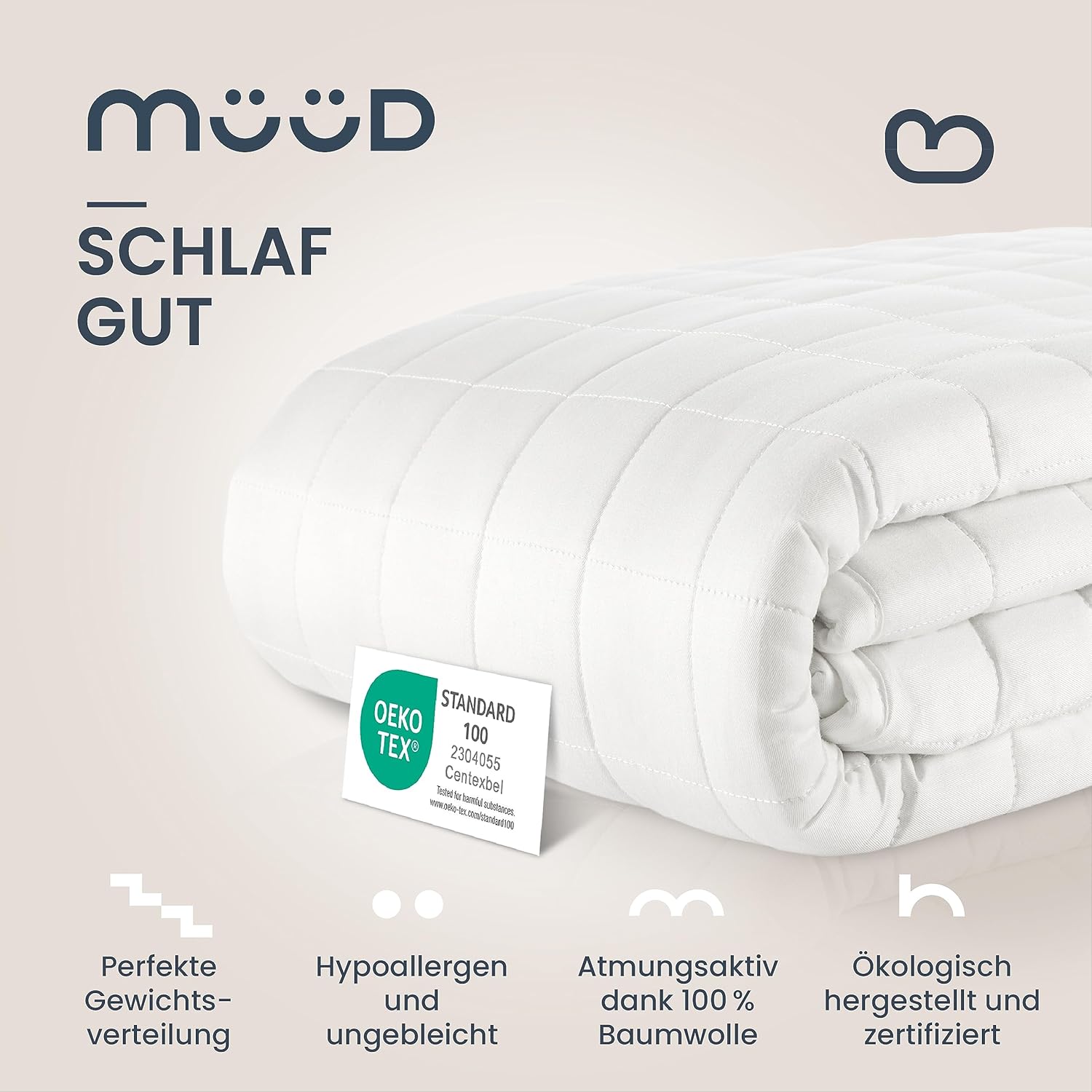 Gewichtsdecke 135 x 200 cm, 6 kg Therapiedecke aus 100 % Baumwolle, schwere Decke zum Schlafen, stressreduzierend und therapeutisch – Bild 2