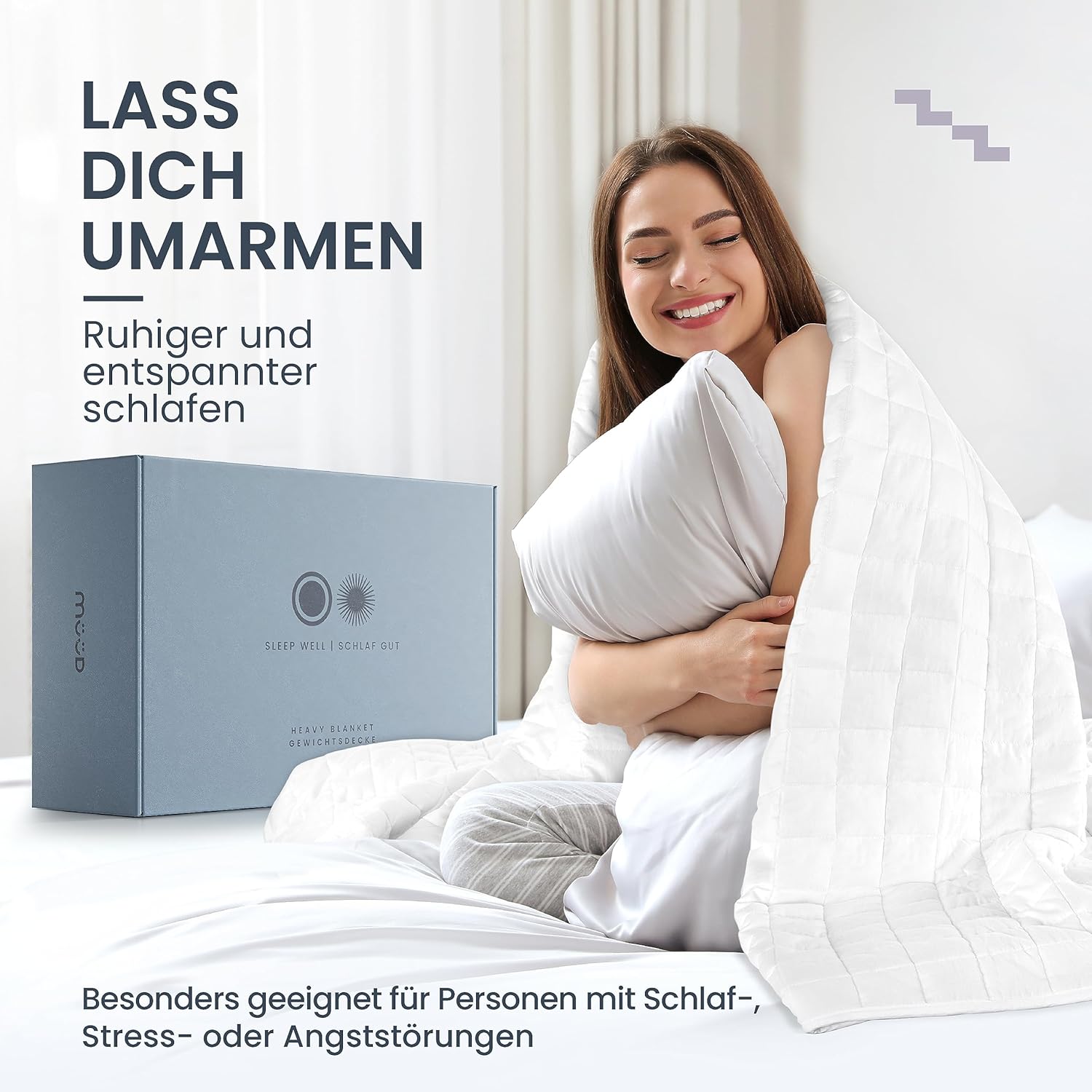 Gewichtsdecke 135 x 200 cm, 6 kg Therapiedecke aus 100 % Baumwolle, schwere Decke zum Schlafen, stressreduzierend und therapeutisch – Bild 3