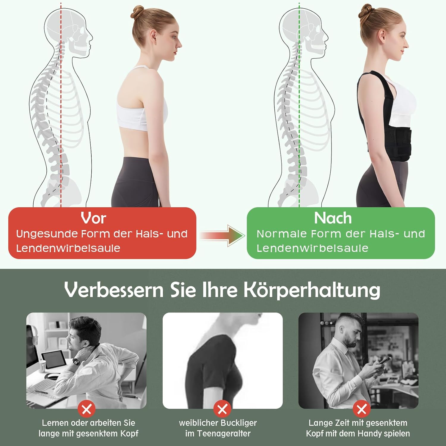 Rückenstützgürtel Rückenglätter Haltungskorrektur Damen: Verstellbarer Haltungskorrekturgurt für Herren – Atmungsaktive Rückenhaltungskorrektur – Verstellbarer gerader Haltungstrainer Schwarz L – Bild 2