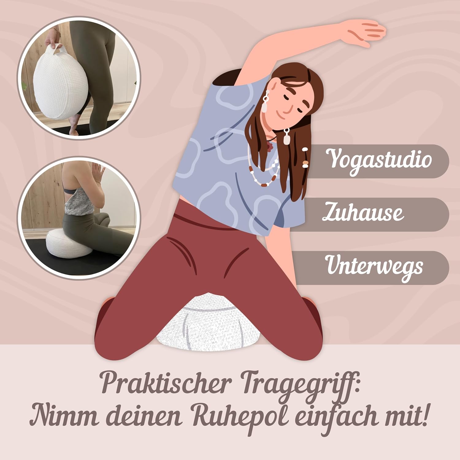 Soul Pillow Meditationskissen, Yoga-Sitzkissen, 15 cm hoch, Ø 30 cm, mit Dinkelfüllung, waschbarer Bezug, Sitzkissenunterlage für Meditations- und Yogakissen, rund, Öko-Tex 100 – Bild 6