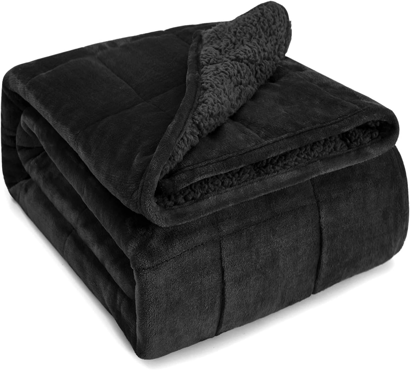 Sivio Sherpa-Fleece-Gewichtsdecke für Erwachsene, 7 kg schwere, flauschige Decke mit weichem Plüschflanell, wendbar, Doppelgröße, superweich, extra warm, gemütliche flauschige Decke, 120 x 180 cm, Schwarz
