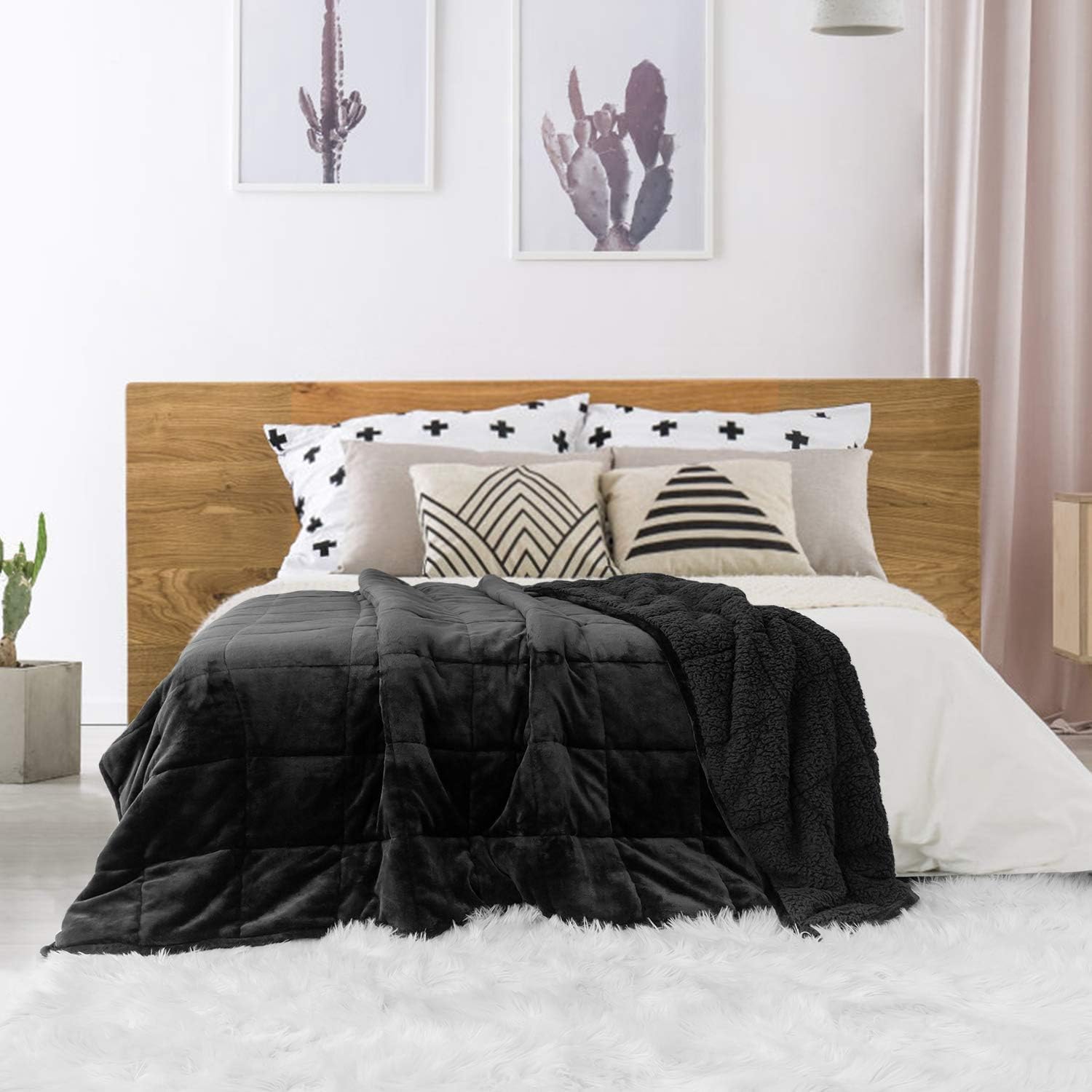 Sivio Sherpa-Fleece-Gewichtsdecke für Erwachsene, 7 kg schwere, flauschige Decke mit weichem Plüschflanell, wendbar, Doppelgröße, superweich, extra warm, gemütliche flauschige Decke, 120 x 180 cm, Schwarz – Bild 2