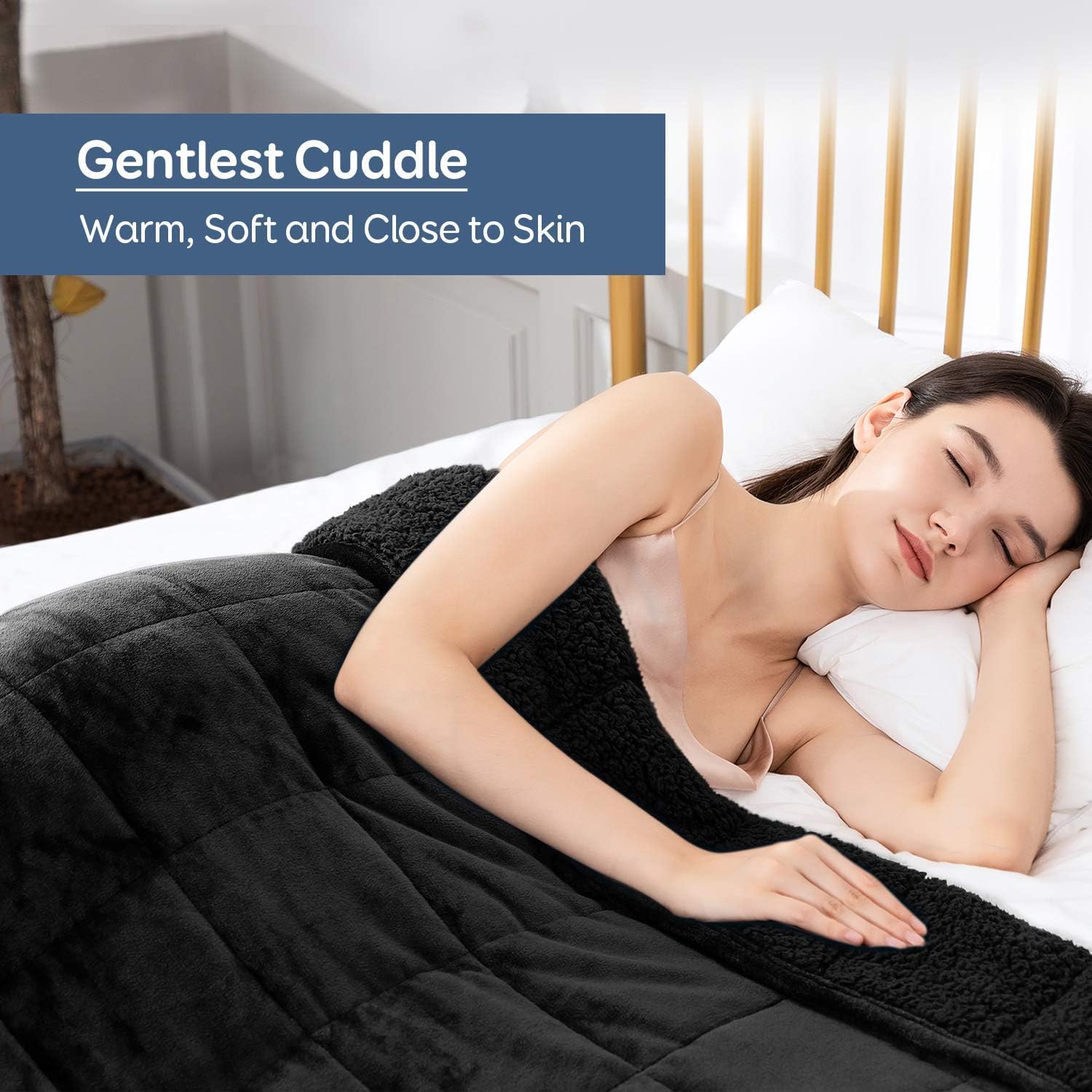 Sivio Sherpa-Fleece-Gewichtsdecke für Erwachsene, 7 kg schwere, flauschige Decke mit weichem Plüschflanell, wendbar, Doppelgröße, superweich, extra warm, gemütliche flauschige Decke, 120 x 180 cm, Schwarz – Bild 4