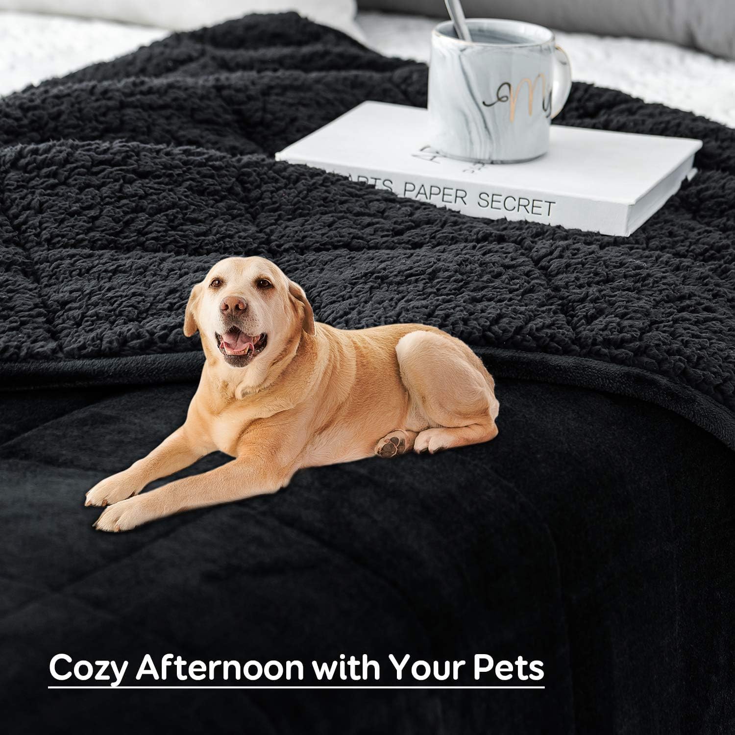 Sivio Sherpa-Fleece-Gewichtsdecke für Erwachsene, 7 kg schwere, flauschige Decke mit weichem Plüschflanell, wendbar, Doppelgröße, superweich, extra warm, gemütliche flauschige Decke, 120 x 180 cm, Schwarz – Bild 5