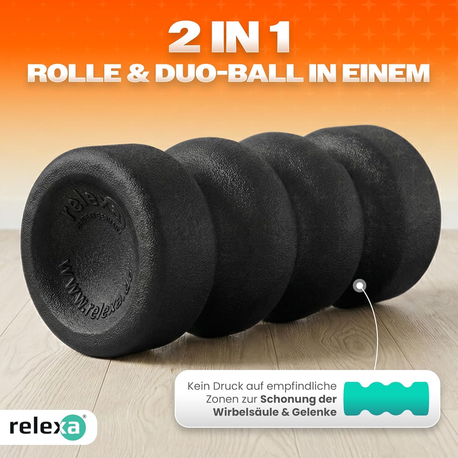 Relexa Double Twin Faszienrolle – Ideal zur Massage bei Rückenschmerzen und als Fitness-Trainingsergänzung – Premium-Material – 14 cm x 35 cm – Blau – Bild 3
