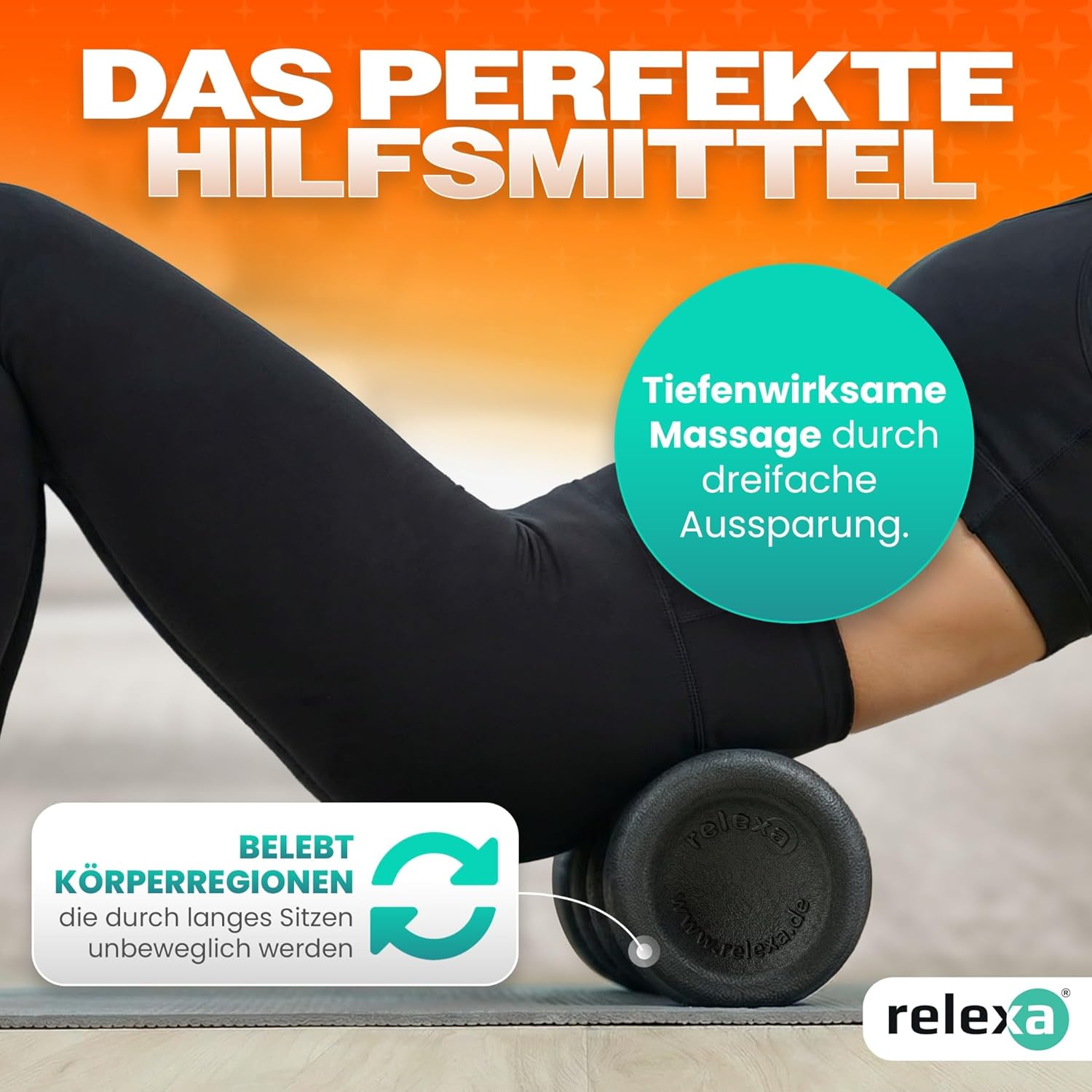 Relexa Double Twin Faszienrolle – Ideal zur Massage bei Rückenschmerzen und als Fitness-Trainingsergänzung – Premium-Material – 14 cm x 35 cm – Blau – Bild 6