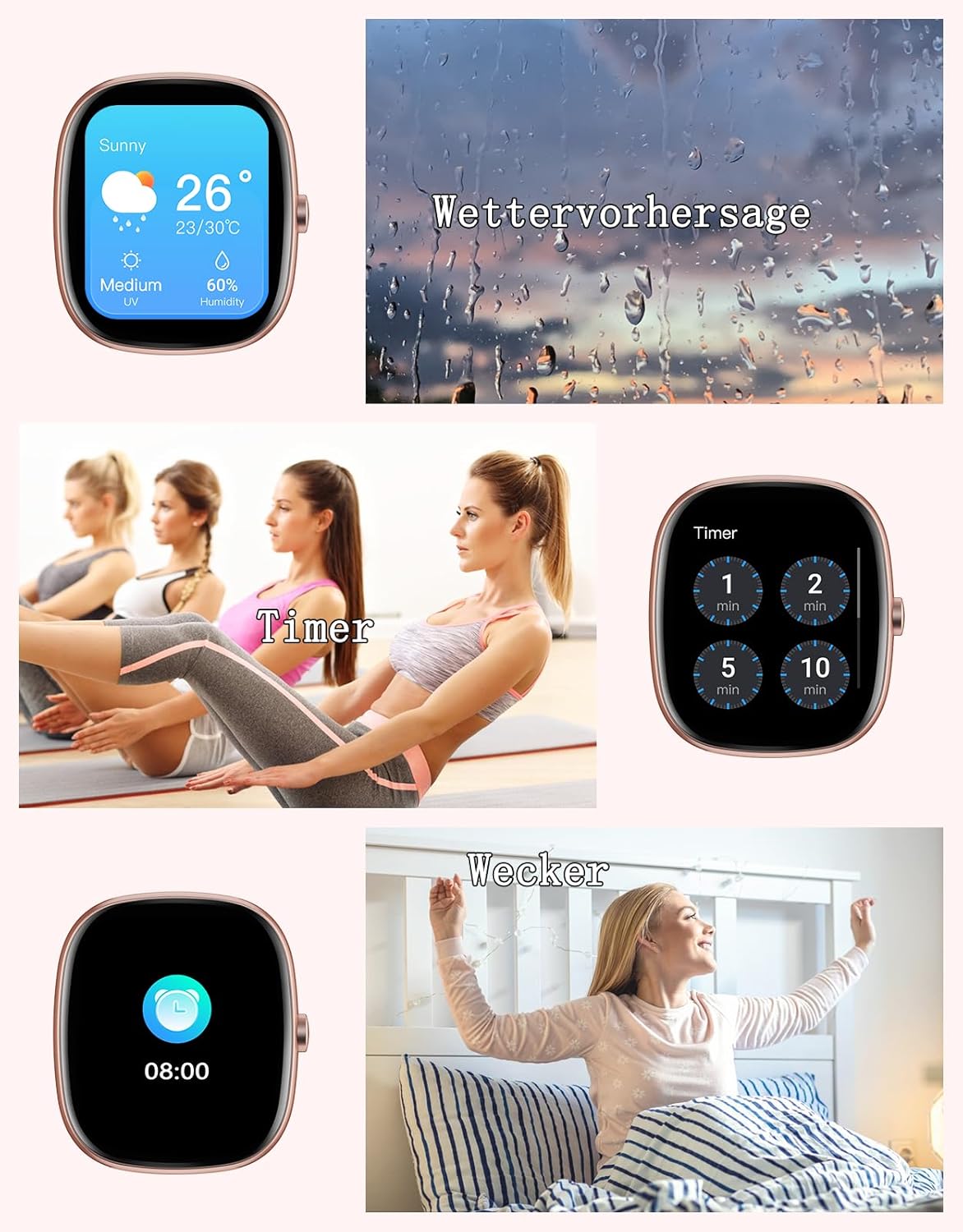 Damen Smartwatch mit Telefonfunktion, 1,85 Zoll Smartwatch mit SpO2/Herzfrequenz/Schlafmonitor/Schrittzähler 100+ Sportmodi, IP68 wasserdichte Fitnessuhr Whatsapp Notify für Android iOS Handy – Bild 7