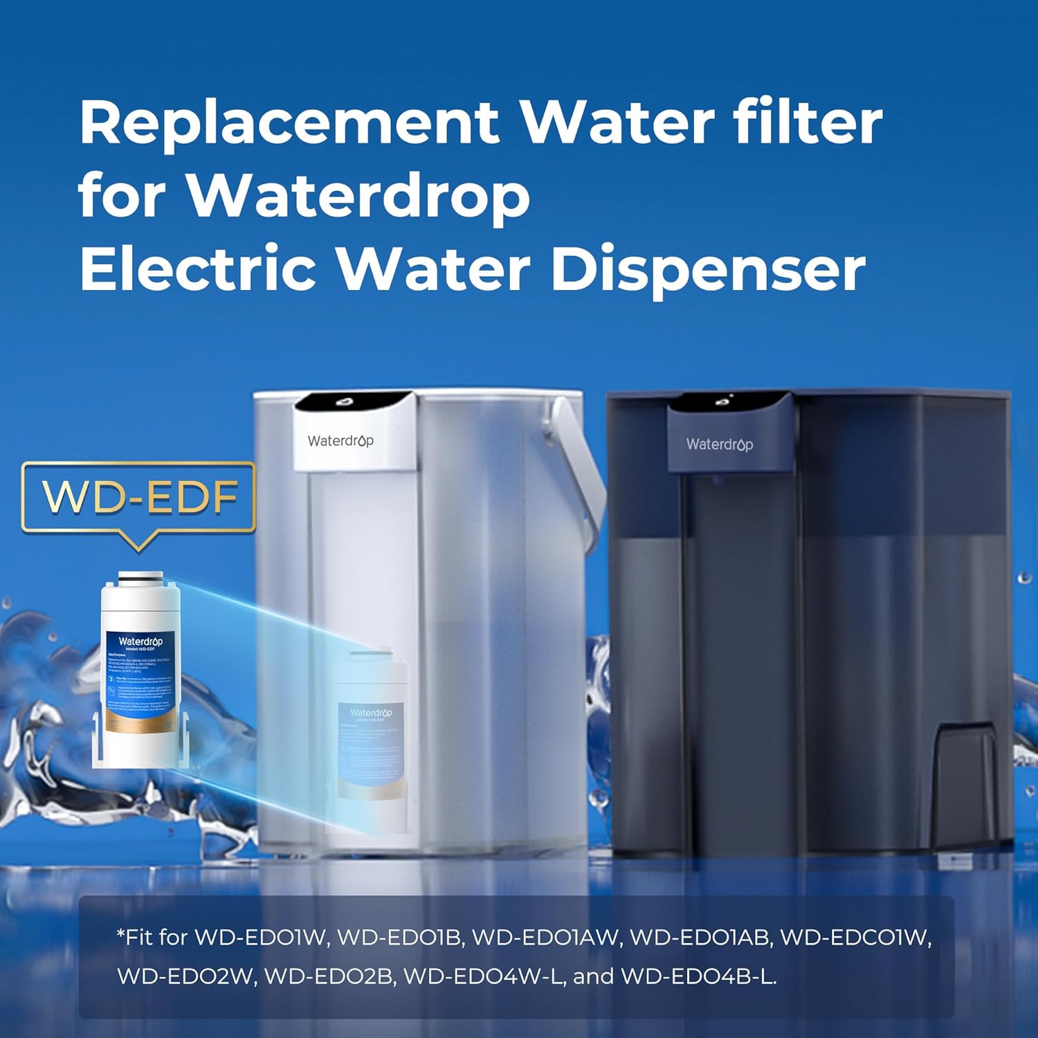 Waterdrop WD-EDF Ersatzfilter für alle Waterdrop Instant-Wasserfilterkrüge, WD-ED01W, WD-ED01B, WD-ED02, WD-ED04, hält bis zu 3 Monate oder 757 Liter (2 Stück) – Bild 2