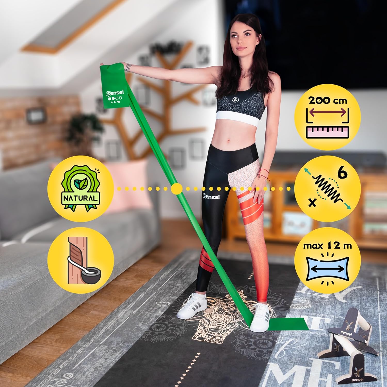 SENSEI® Gymnastikbänder & Fitnessbänder (200 cm) – Extra lange Widerstandsbänder aus 100 % Naturlatex – Ideal für Physiotherapie, Pilates, Yoga & Krafttraining – Inklusive E-Book – Bild 3