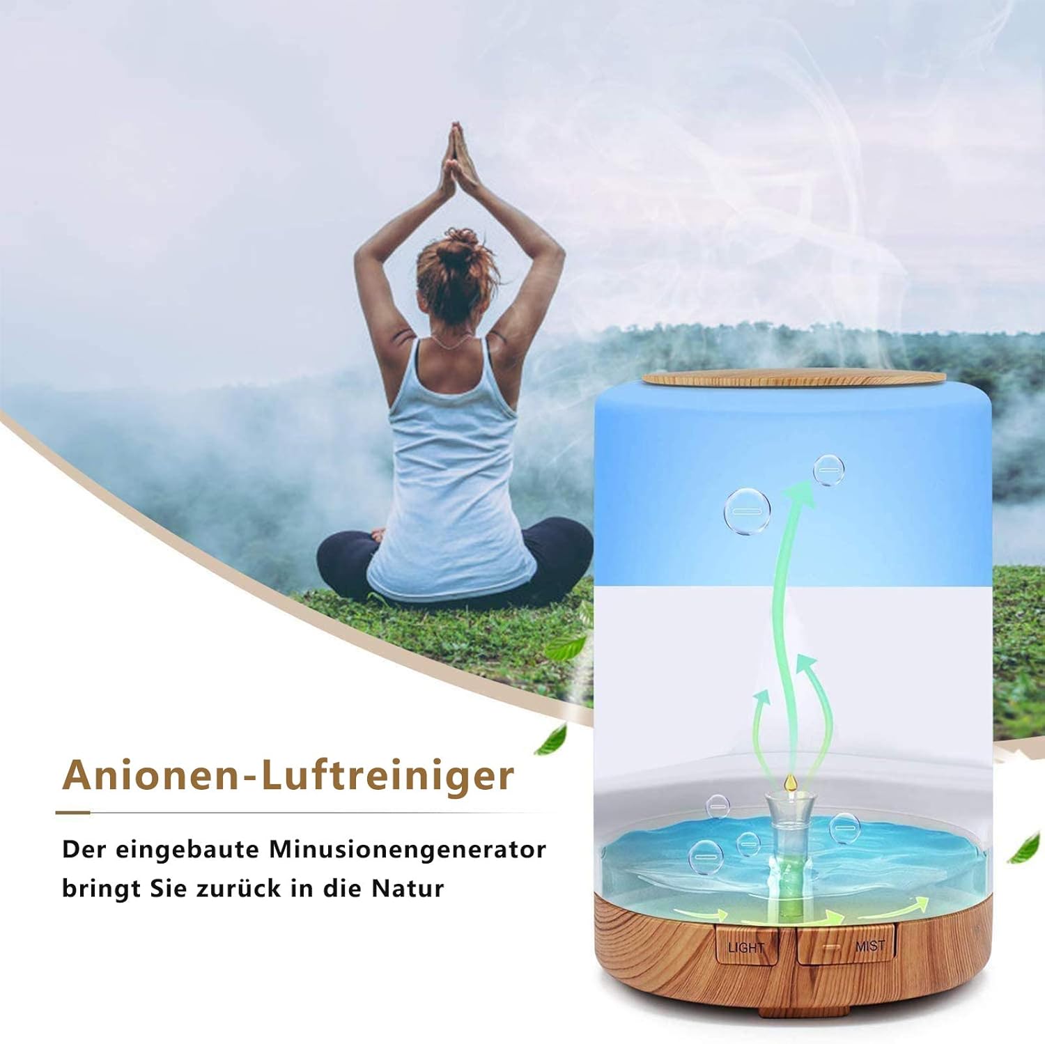 Aromadiffusor, 300 ml Luftbefeuchter mit 6 x 10 ml Set ätherischer Öle, leiser Ultraschall-Duftöldiffusor, wasserlose automatische Abschaltung, 7 Farben LED-Öldiffusor, Aromatherapie für Zimmer, Büro, Yoga, Spa – Bild 2