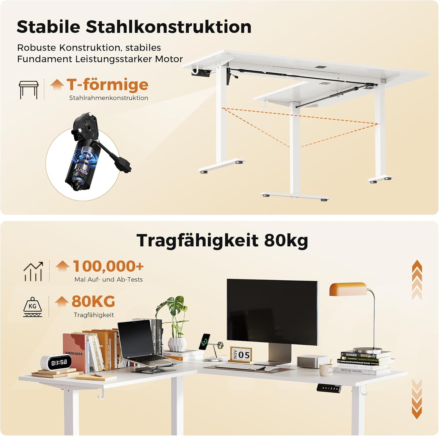 Agilestic L-förmiger höhenverstellbarer Schreibtisch, 160 x 140 cm Schreibtisch, höhenverstellbar, elektrisch, Eckschreibtisch, ergonomischer Stehsitztisch, Computertisch, weiß – Bild 3