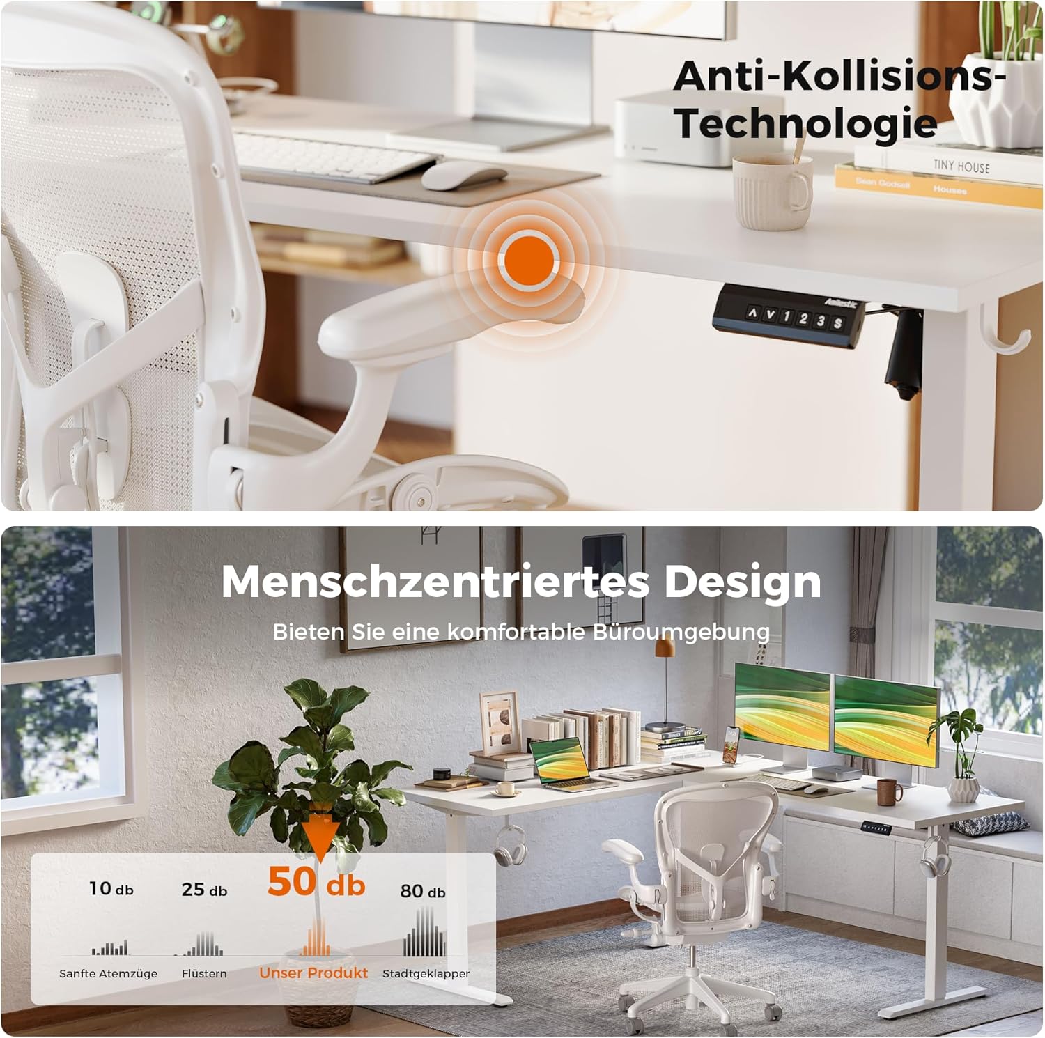 Agilestic L-förmiger höhenverstellbarer Schreibtisch, 160 x 140 cm Schreibtisch, höhenverstellbar, elektrisch, Eckschreibtisch, ergonomischer Stehsitztisch, Computertisch, weiß – Bild 4