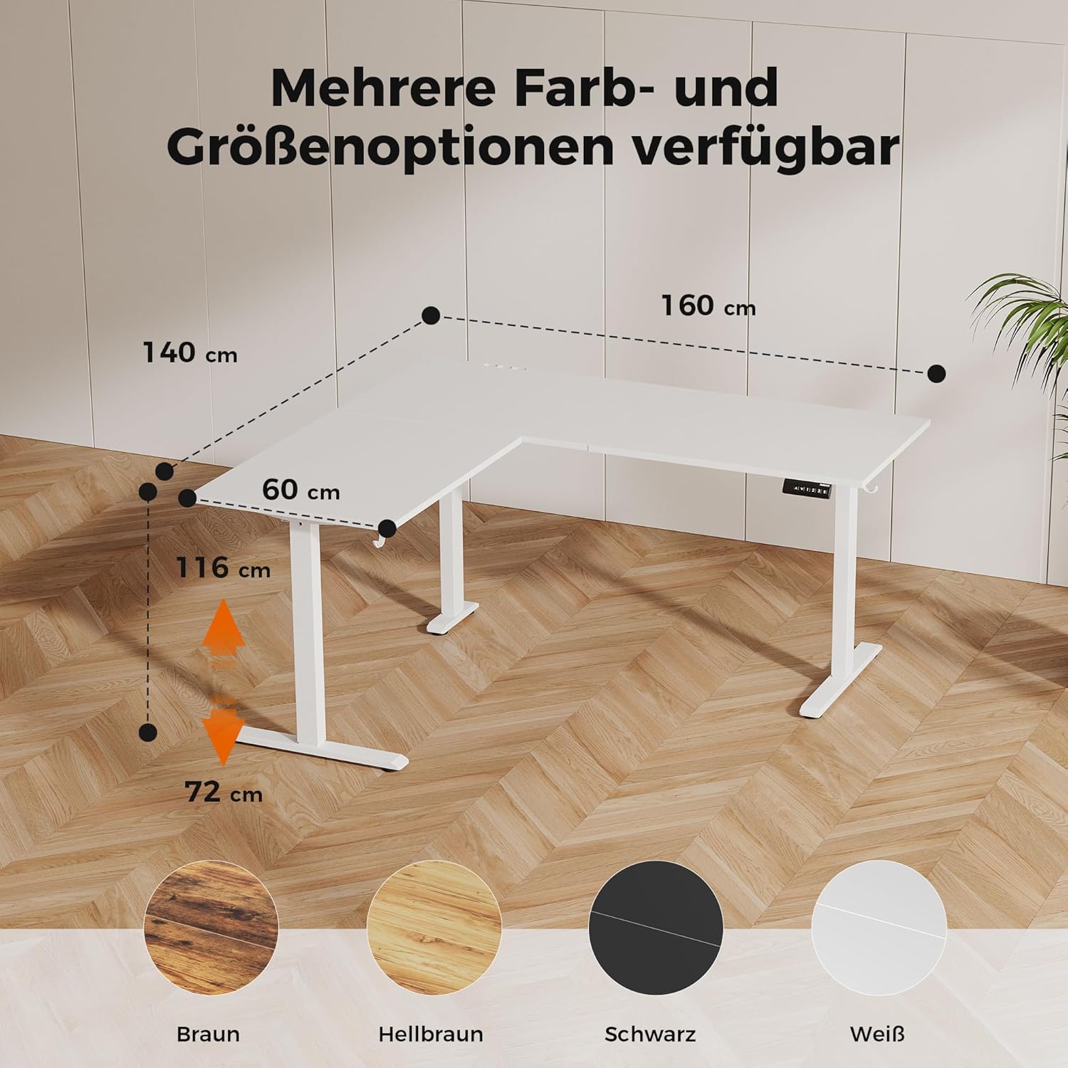 Agilestic L-förmiger höhenverstellbarer Schreibtisch, 160 x 140 cm Schreibtisch, höhenverstellbar, elektrisch, Eckschreibtisch, ergonomischer Stehsitztisch, Computertisch, weiß – Bild 5
