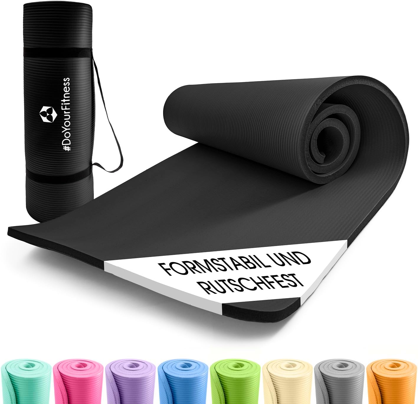 #DoYourFitness Yogamatte rutschfest. Für Anfänger und Fortgeschrittene. Dicke von 0,8 cm bis 2 cm. Gelenkschonende Gymnastikmatte. 183 cm x 61 cm oder XXL 190 cm x 100 cm (geeignet für drinnen/außen)