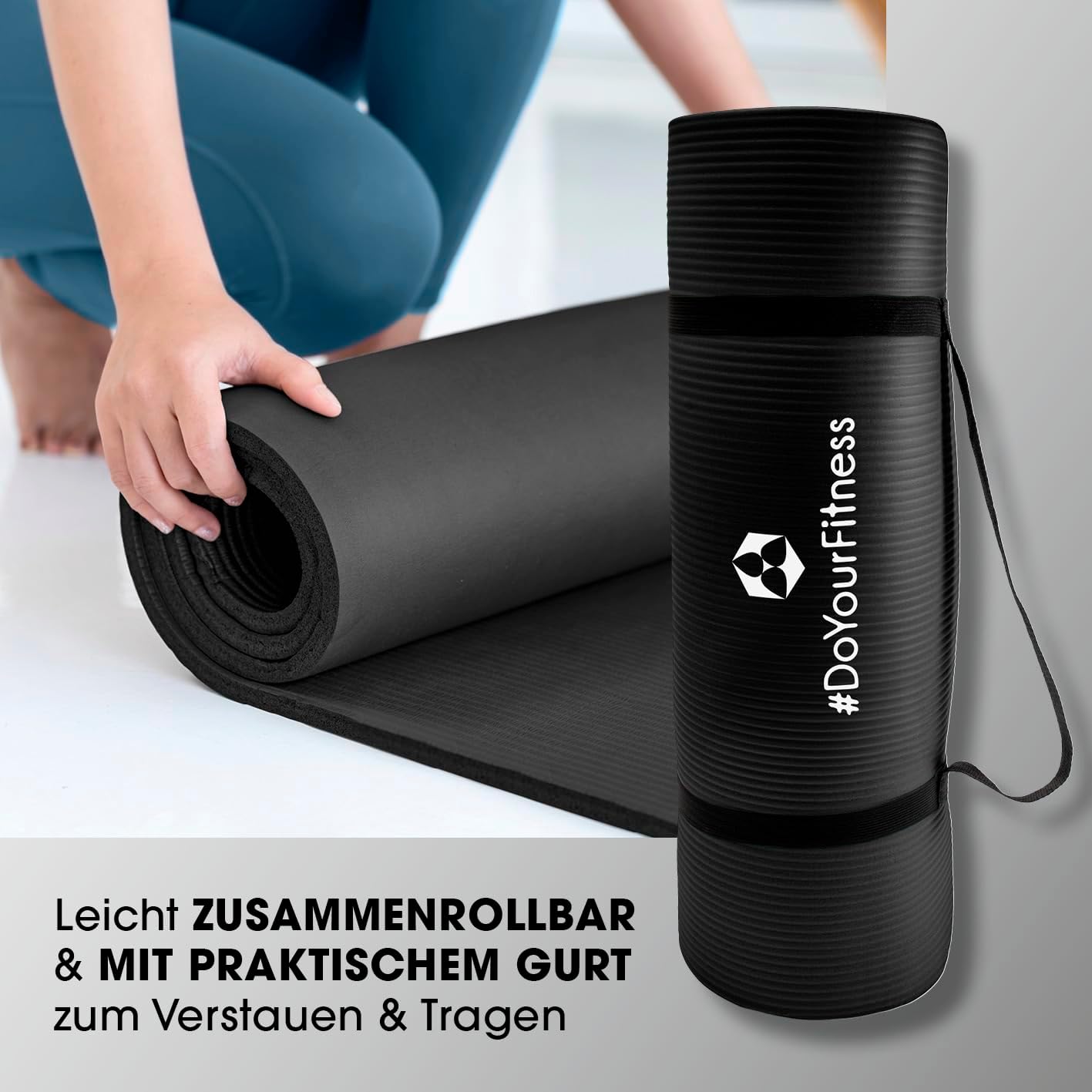 #DoYourFitness Yogamatte rutschfest. Für Anfänger und Fortgeschrittene. Dicke von 0,8 cm bis 2 cm. Gelenkschonende Gymnastikmatte. 183 cm x 61 cm oder XXL 190 cm x 100 cm (geeignet für drinnen/außen) – Bild 5