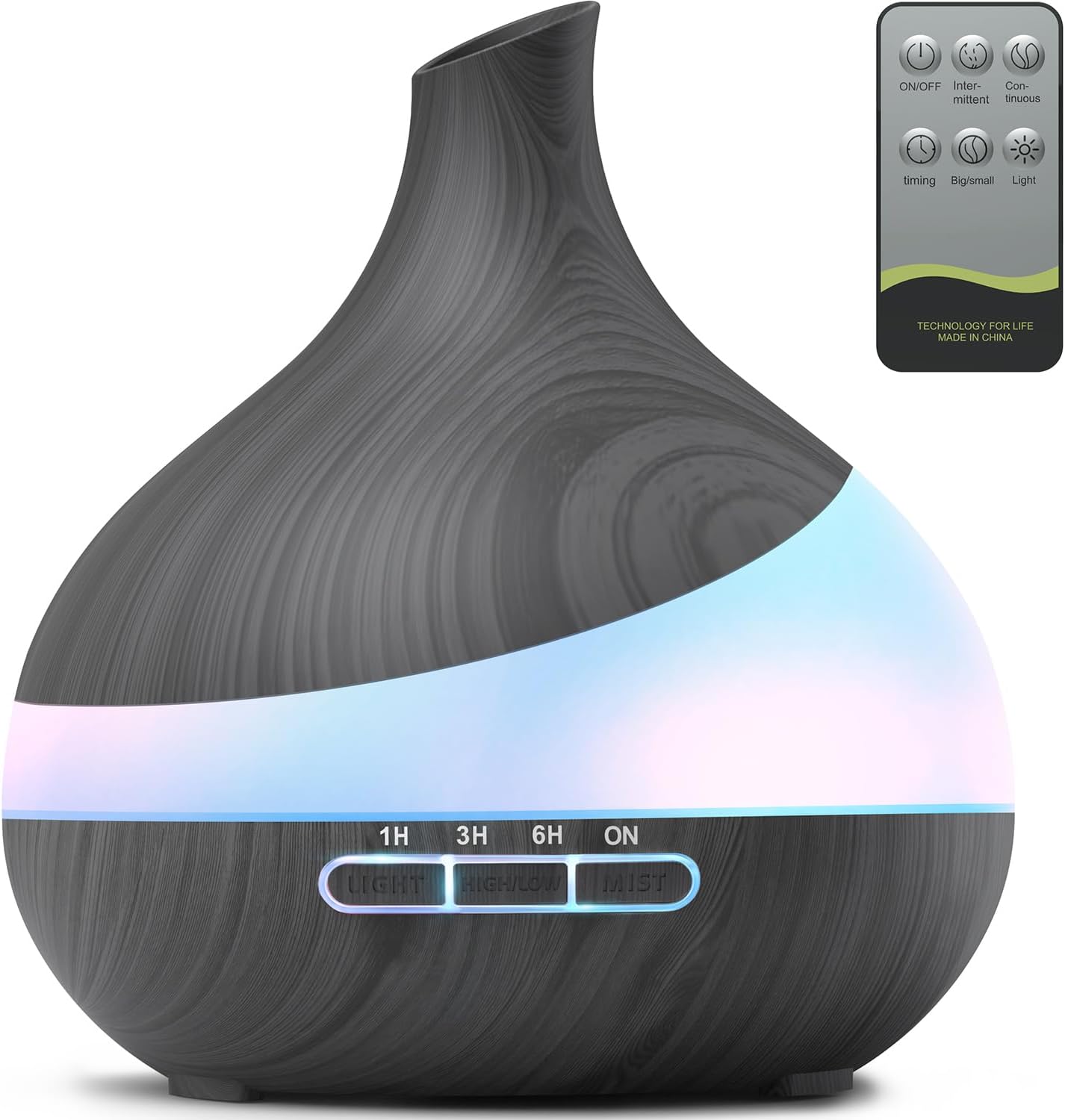 500 ml Aromadiffusor, Upgrade-Diffusor für große Räume, Aromatherapie-Diffusor mit Fernbedienung, 4 Timer-Einstellungen, 14 Farben, LED, automatische Abschaltfunktion
