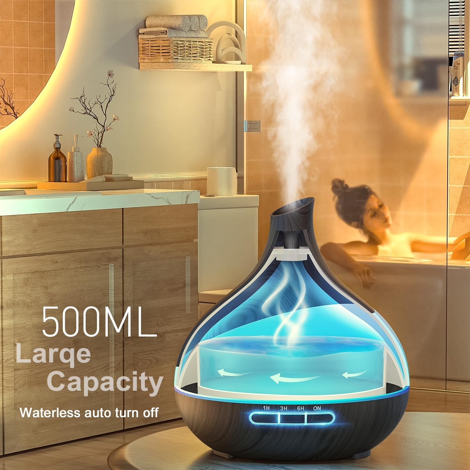 500 ml Aromadiffusor, Upgrade-Diffusor für große Räume, Aromatherapie-Diffusor mit Fernbedienung, 4 Timer-Einstellungen, 14 Farben, LED, automatische Abschaltfunktion – Bild 4