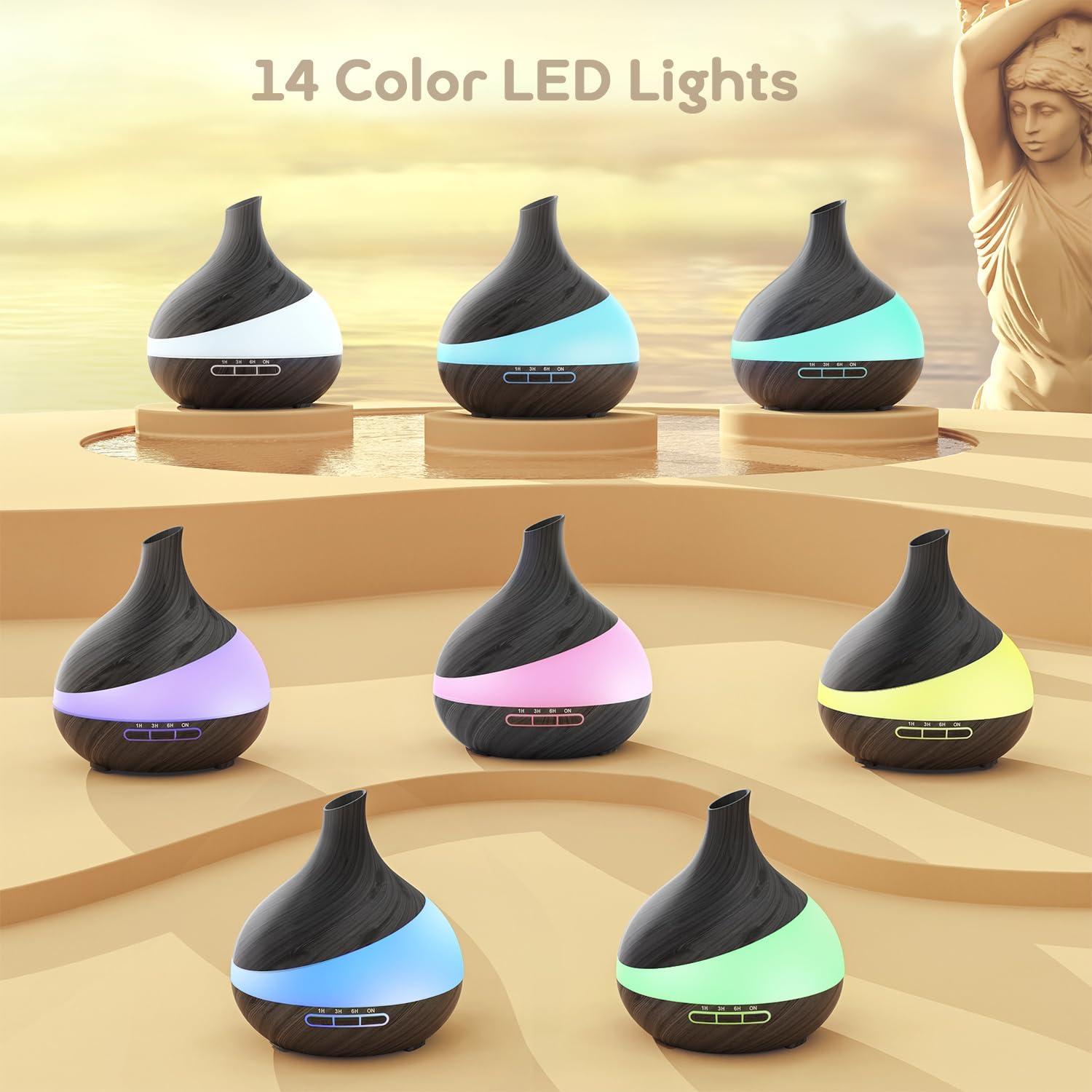 500 ml Aromadiffusor, Upgrade-Diffusor für große Räume, Aromatherapie-Diffusor mit Fernbedienung, 4 Timer-Einstellungen, 14 Farben, LED, automatische Abschaltfunktion – Bild 6
