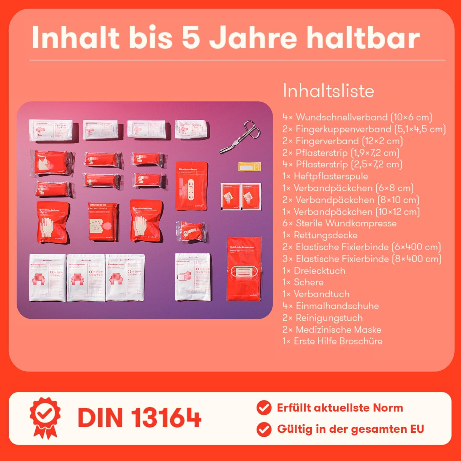 PURAHELP Kfz-Verbandskasten Kombitasche schwarz inkl. Warndreieck & Warnweste (DIN 13164) – Kfz-Verbandskasten mit Verbandstasche – StVO konform ab 2025 – Kfz-Verbandskasten – Bild 4