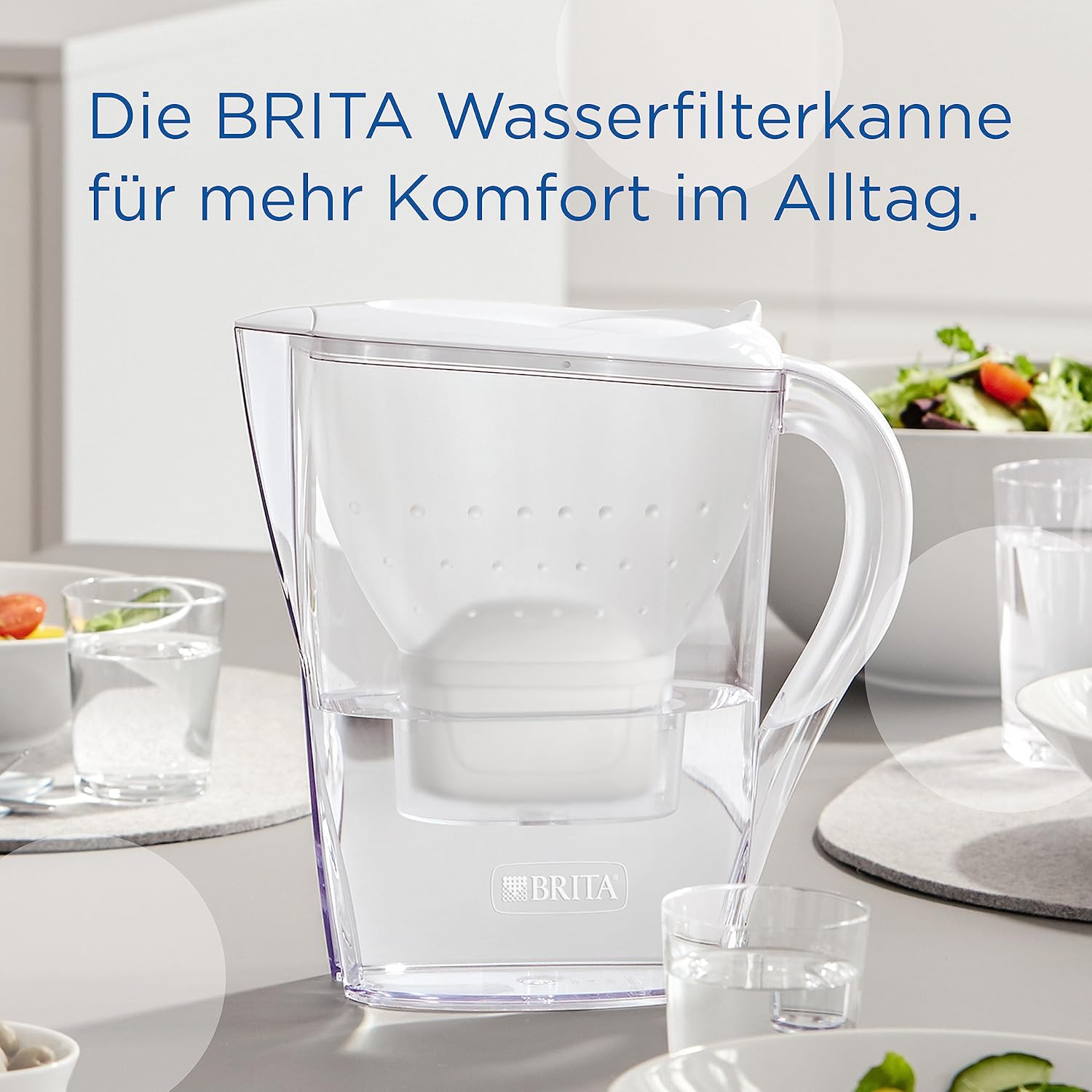 BRITA Marella Wasserfilterkanne weiß (2,4 l) inklusive 3 x Maxtra Pro Pure Performance Kartuschen – kühlschrankgeeignete Filterkanne mit BRITA Memo, Klappdeckel, filtert Verunreinigungen – Bild 2