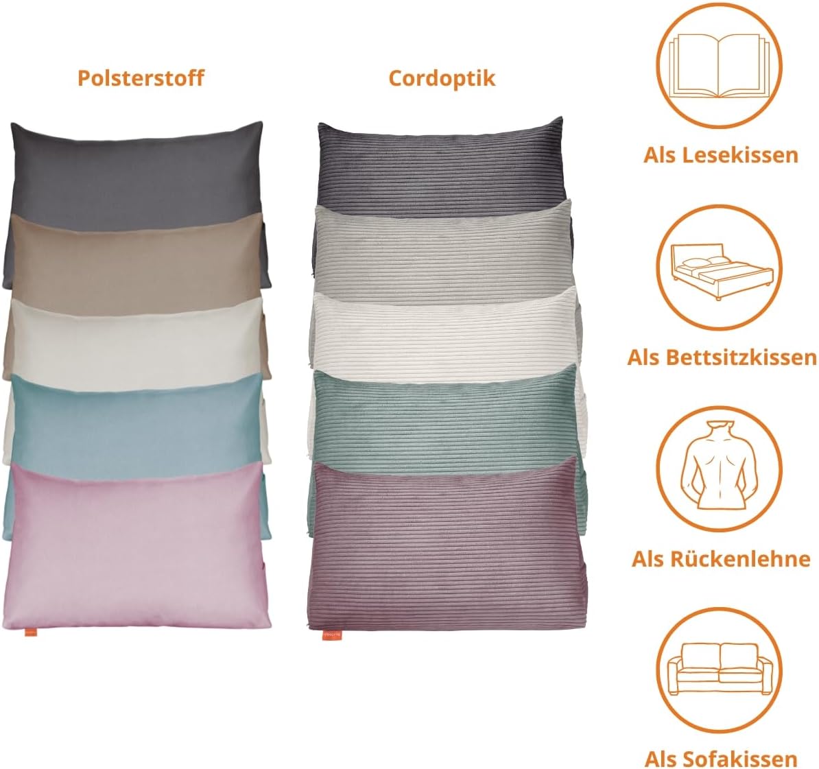 sleepling Rückenkissen, Keilkissen für Bett und Sofa, Lendenkissen, Lesekissen, Strandkissen, großes Kissen zum Lesen, mit Seitentasche, waschbarer Möbelstoffbezug, 70 cm breit, Beige – Bild 4
