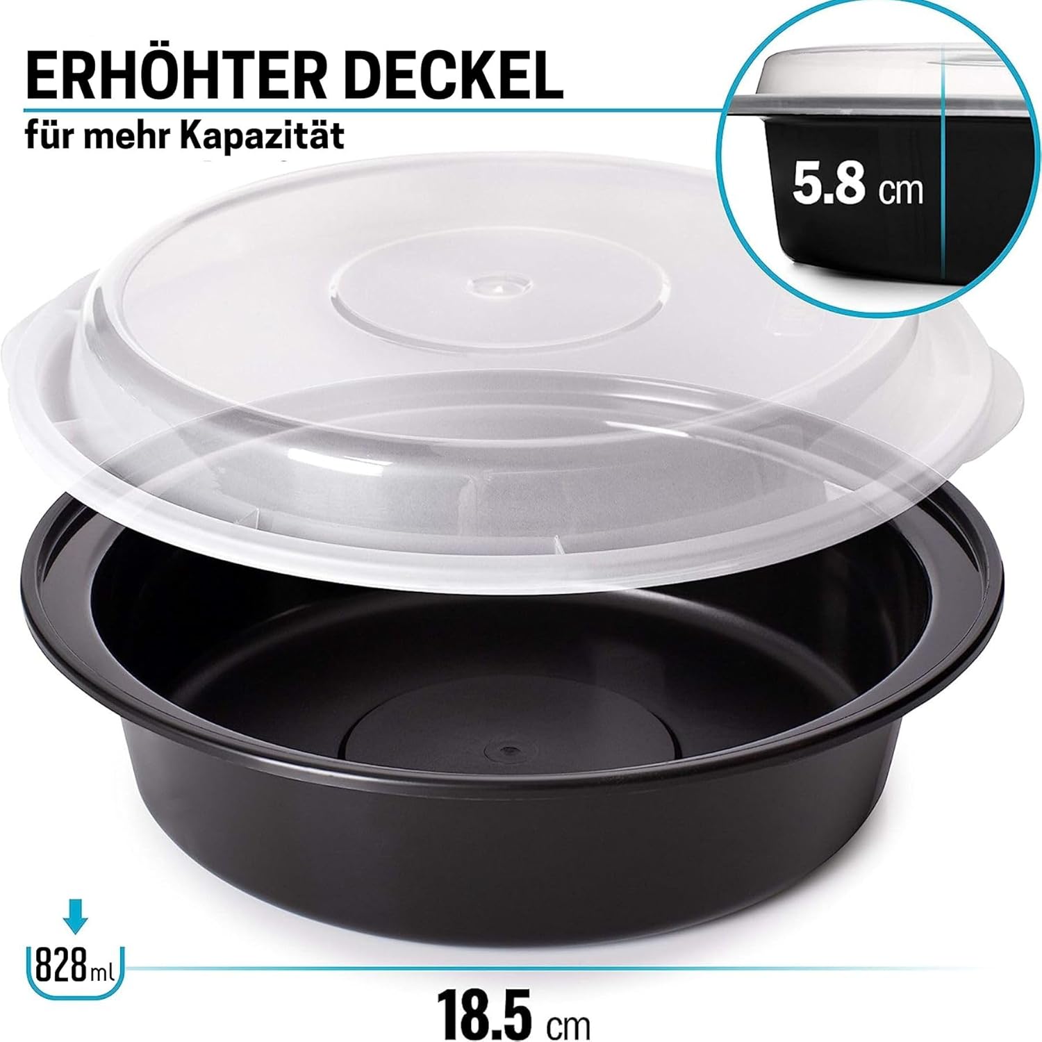 Igluu Runde Meal-Prep-Boxen mit Deckel (20 Stück) – wiederverwendbar, mikrowellen-, gefrierschrank-, spülmaschinenfest, stapelbar – 828 ml Fassungsvermögen – 1 Fach – aus BPA-freiem Kunststoff – Bild 4