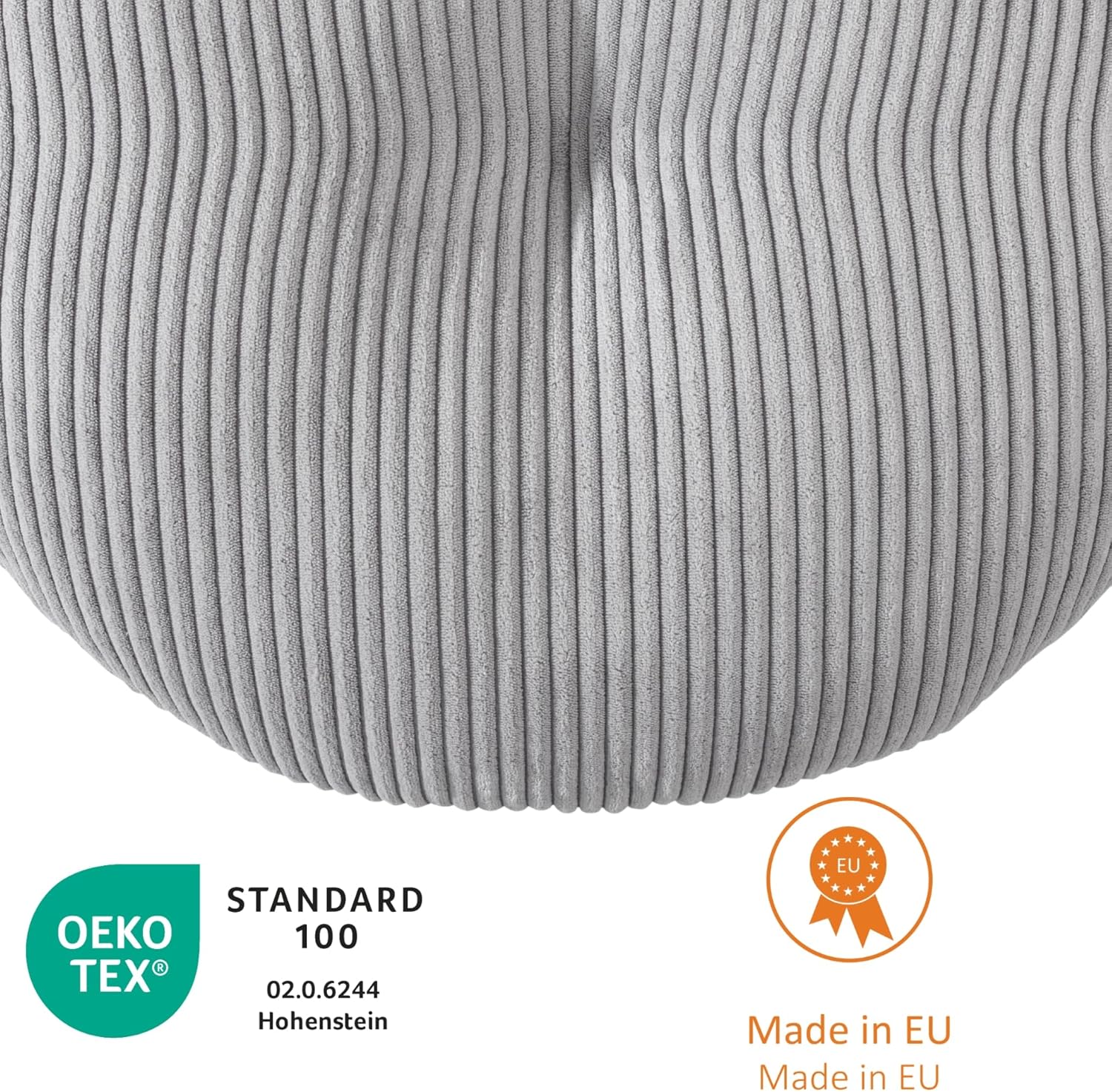sleepling Meditationskissen, Bodenkissen aus Cord, groß, Yogakissen, Sitzkissenunterseite, Yogakissen rund, 105 cm, Sitzhöhe 25 cm, Öko-Tex, hergestellt in der EU, hochwertiger Möbelstoff, grau – Bild 2