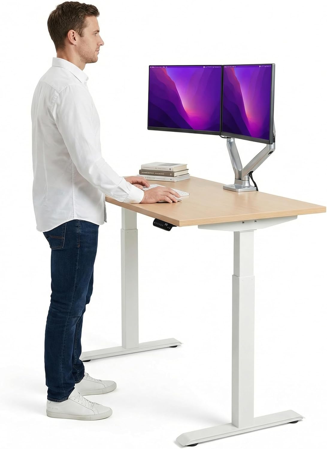 Schultz eDesk Base höhenverstellbares Tischgestell, elektrische weiße Buche (120 x 60), ergonomischer Stehschreibtisch, Home-Office-Einstieg, stabil, leise und robust, höhenverstellbares Tischgestell
