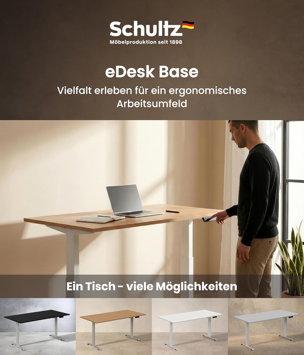 Schultz eDesk Base höhenverstellbares Tischgestell, elektrische weiße Buche (120 x 60), ergonomischer Stehschreibtisch, Home-Office-Einstieg, stabil, leise und robust, höhenverstellbares Tischgestell – Bild 5