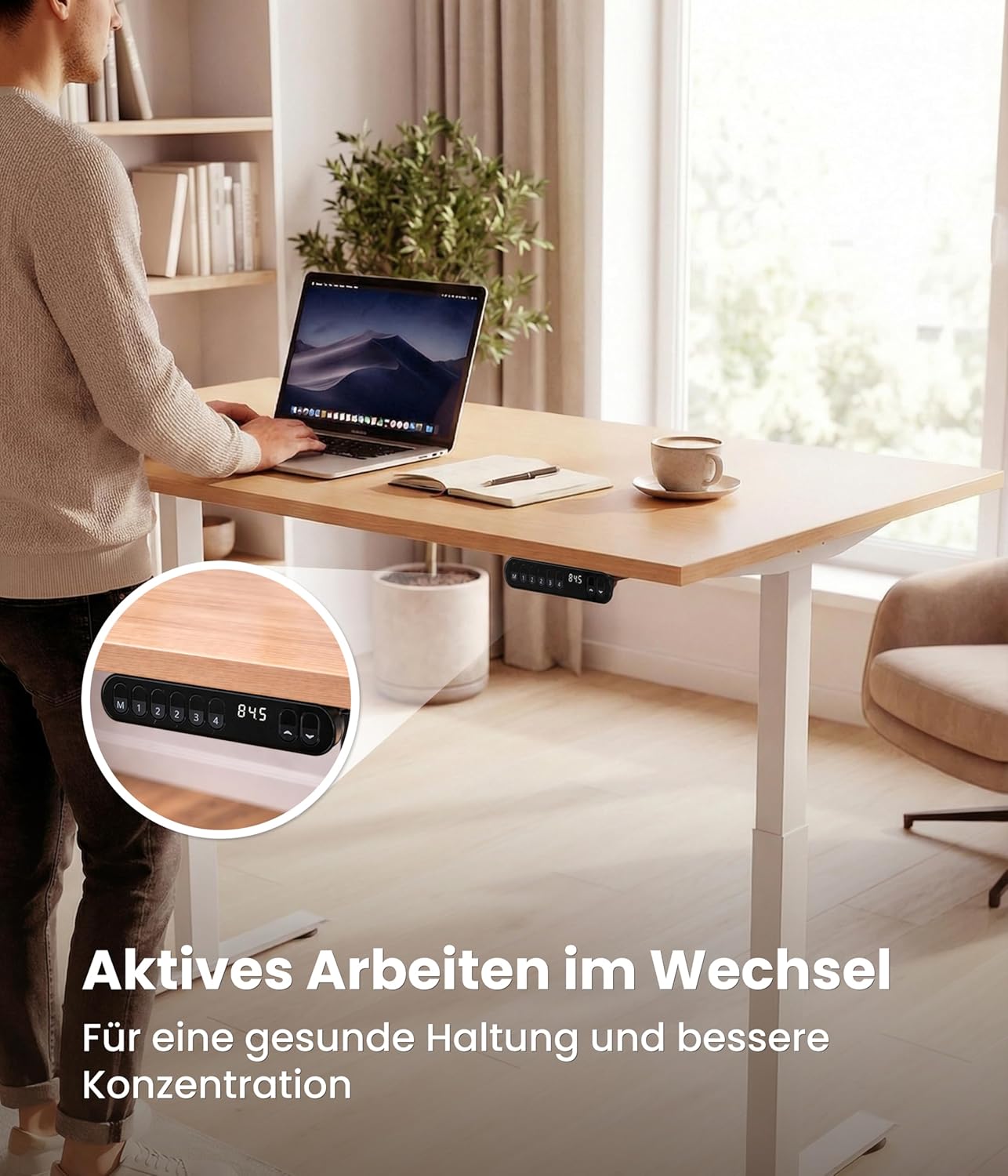 Schultz eDesk Base höhenverstellbares Tischgestell, elektrische weiße Buche (120 x 60), ergonomischer Stehschreibtisch, Home-Office-Einstieg, stabil, leise und robust, höhenverstellbares Tischgestell – Bild 4