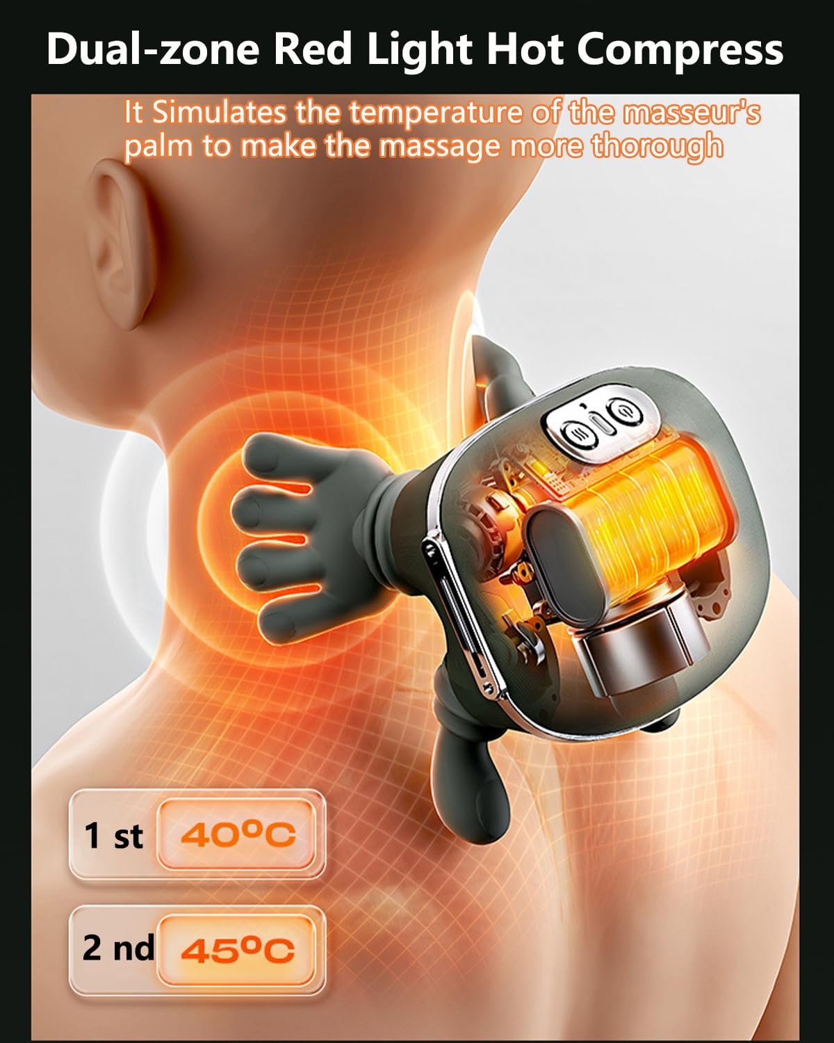 4D Nackenmassagegerät, yoarmyt Rückenmassagegerät mit 3 Massagestufen, 2 Temperaturstufen, elektrisches Massagegerät mit Wärme the Master Wireless für Schultern, Nacken, Rücken – Bild 5