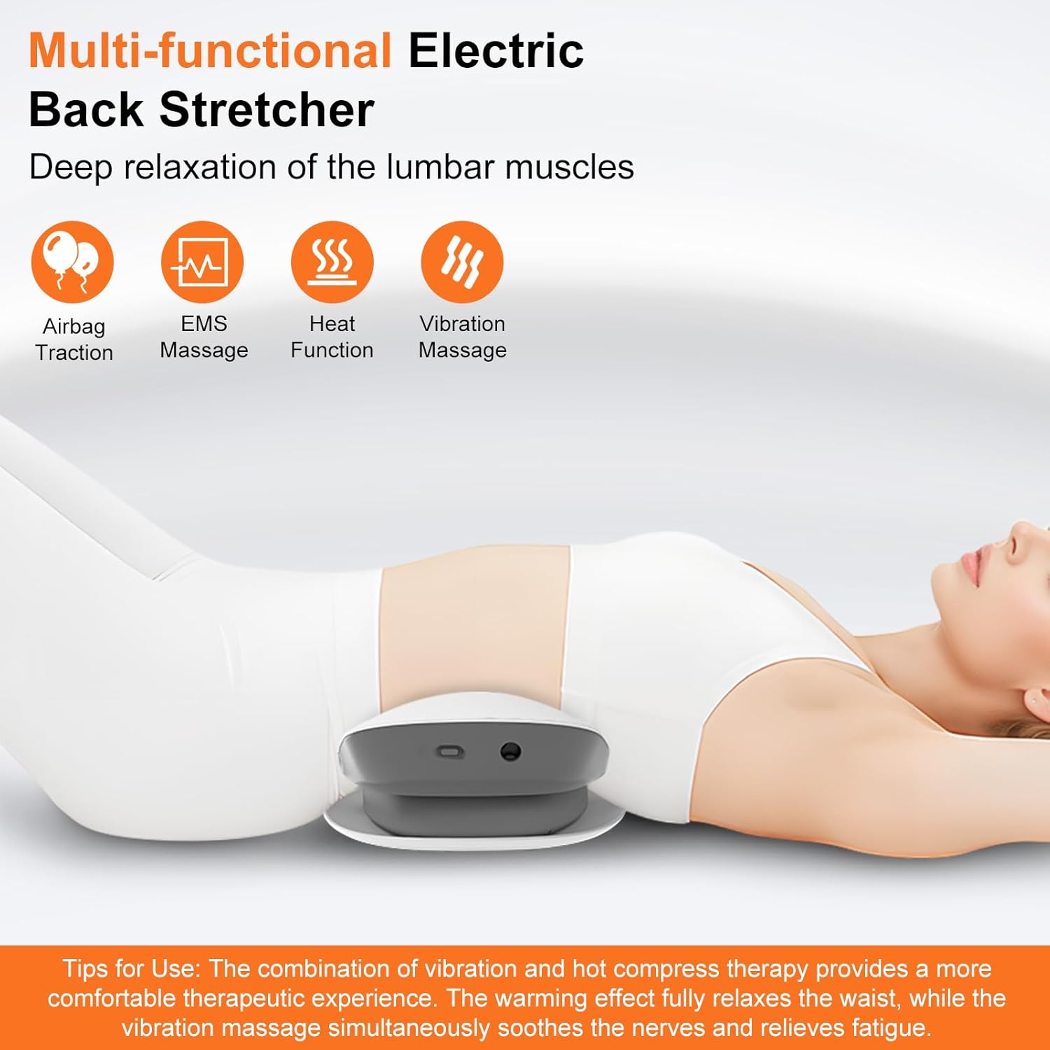 4-in-1-Rückenmassagegerät, kabelloser Rückenstrecker mit Airbag-Traktion, Heißkompresse, Vibrationsmassage, EMS-Elektrotherapie, Rückentrainer für zu Hause, Linderung von Schmerzen im unteren Rückenbereich – Bild 2
