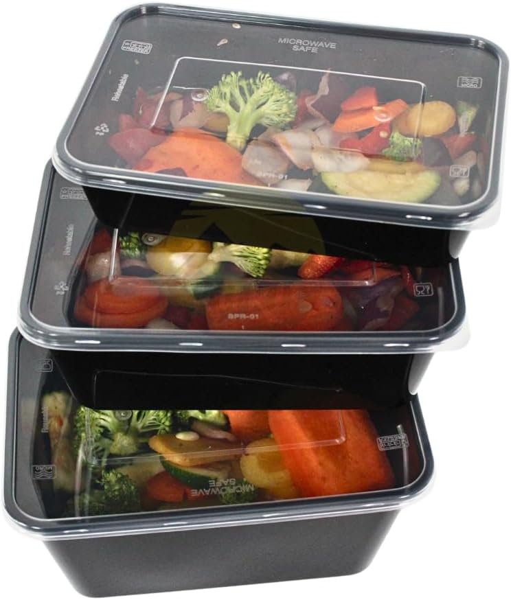 KURTT 100 Stück, Mealprep-Behälter, Mealprep-Behälter, Mikrowellenschüsseln mit Deckel, Frischhaltedosen, wiederverwendbar, mikrowellengeeignet, spülmaschinenfest (schwarz, 1000 ml) – Bild 3