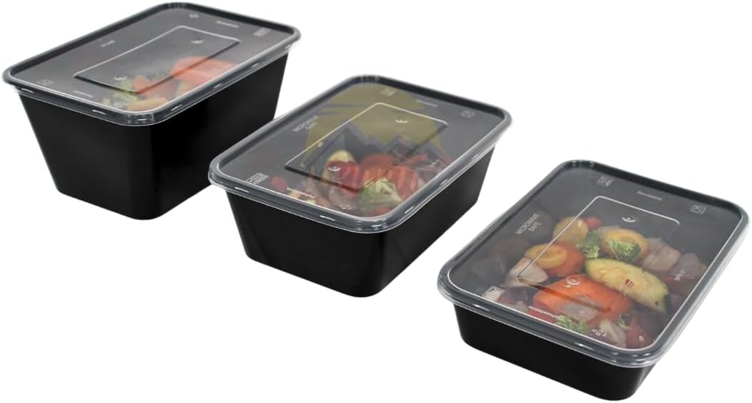 KURTT 100 Stück, Mealprep-Behälter, Mealprep-Behälter, Mikrowellenschüsseln mit Deckel, Frischhaltedosen, wiederverwendbar, mikrowellengeeignet, spülmaschinenfest (schwarz, 1000 ml) – Bild 6