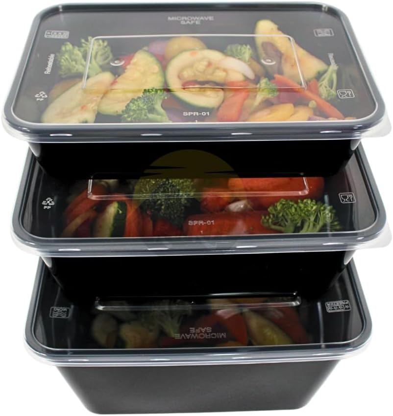 KURTT 100 Stück, Mealprep-Behälter, Mealprep-Behälter, Mikrowellenschüsseln mit Deckel, Frischhaltedosen, wiederverwendbar, mikrowellengeeignet, spülmaschinenfest (schwarz, 1000 ml) – Bild 7