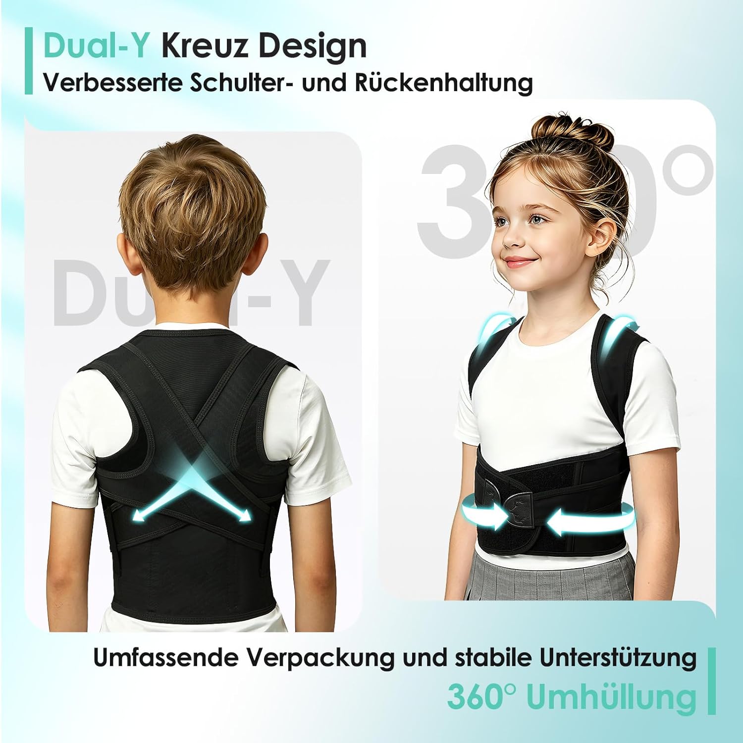 babaka Rücken Geradehalter Rückenstützgürtel Haltungskorrektur Rücken Kinder, Rückenstrecker Verstelbare Haltungstrainer Rückengurt für Schulter Nacken Rückenstütze (L) – Bild 3
