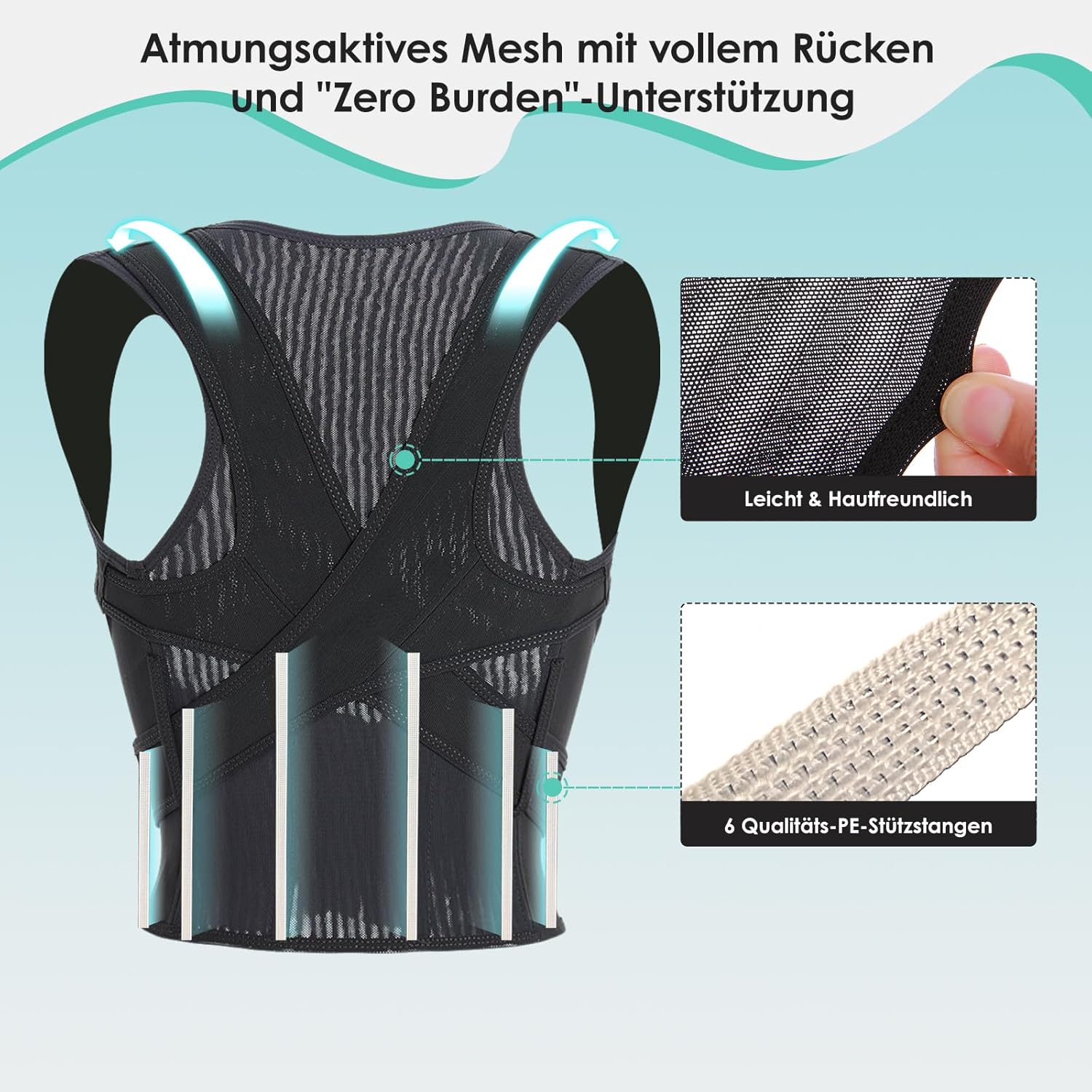 babaka Rücken Geradehalter Rückenstützgürtel Haltungskorrektur Rücken Kinder, Rückenstrecker Verstelbare Haltungstrainer Rückengurt für Schulter Nacken Rückenstütze (L) – Bild 4