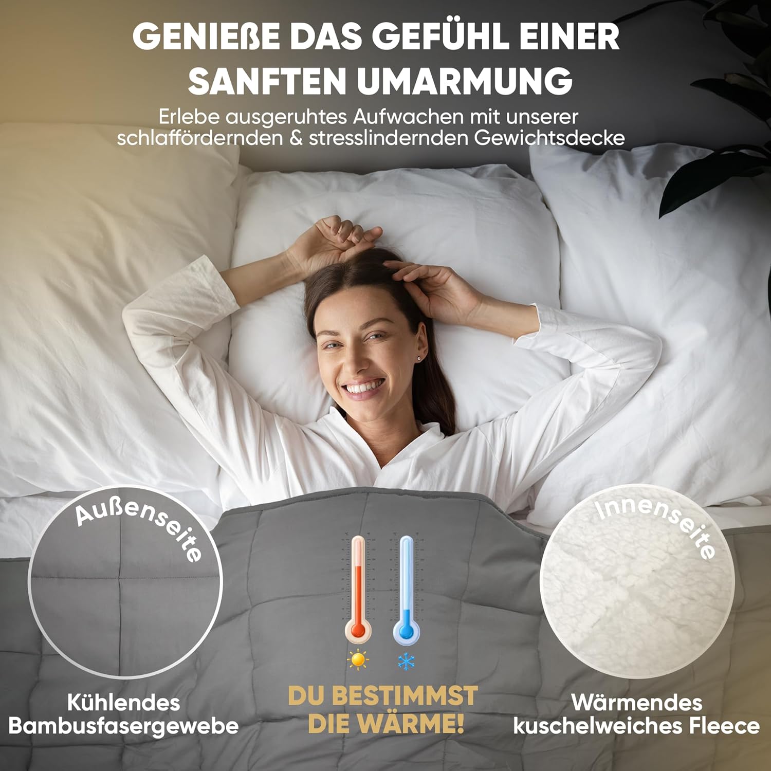 Gewichtsdecke – Gewichtsdecke & Therapiedecke 2-in-1, kühlend & wärmend – schwere Decke gegen Schlaflosigkeit, Stress & Angst – Bambusfaser-Fleece mit Glasperlen – Öko-Tex – Bild 3