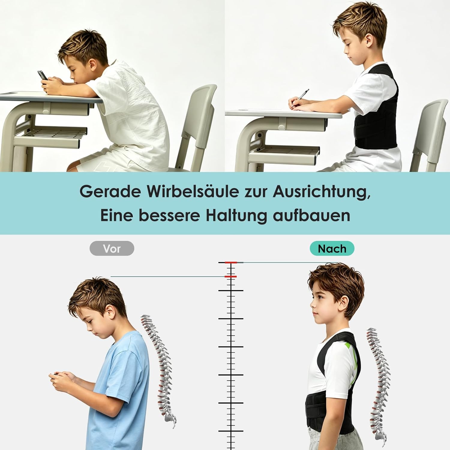 babaka Rücken Geradehalter Rückenstützgürtel Haltungskorrektur für Kinder und Erwachsene, Verstellbarer Haltungstrainer Rückengurt für Schulter Nacken Rückenstütze (M) – Bild 6