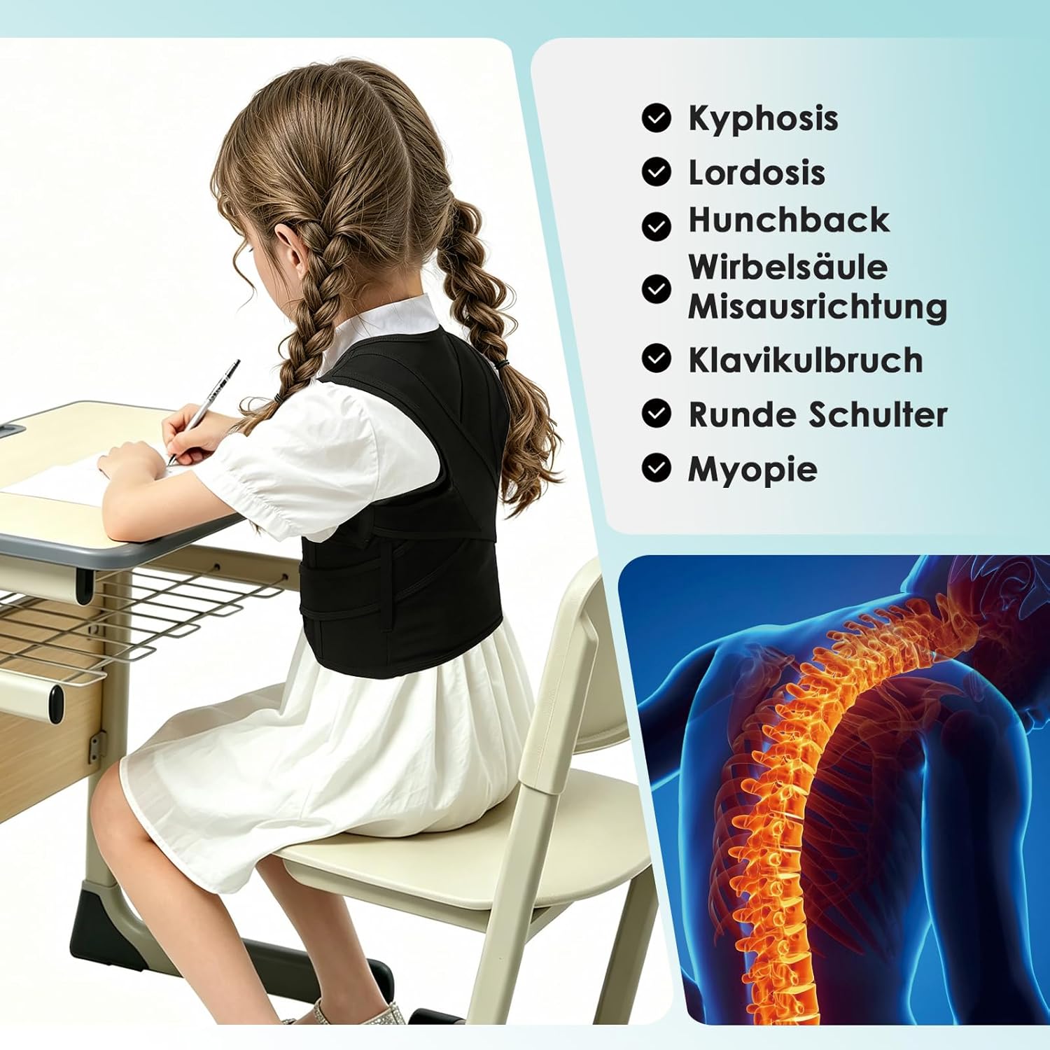 babaka Rücken Geradehalter Rückenstützgürtel Haltungskorrektur für Kinder und Erwachsene, Verstellbarer Haltungstrainer Rückengurt für Schulter Nacken Rückenstütze (M) – Bild 9