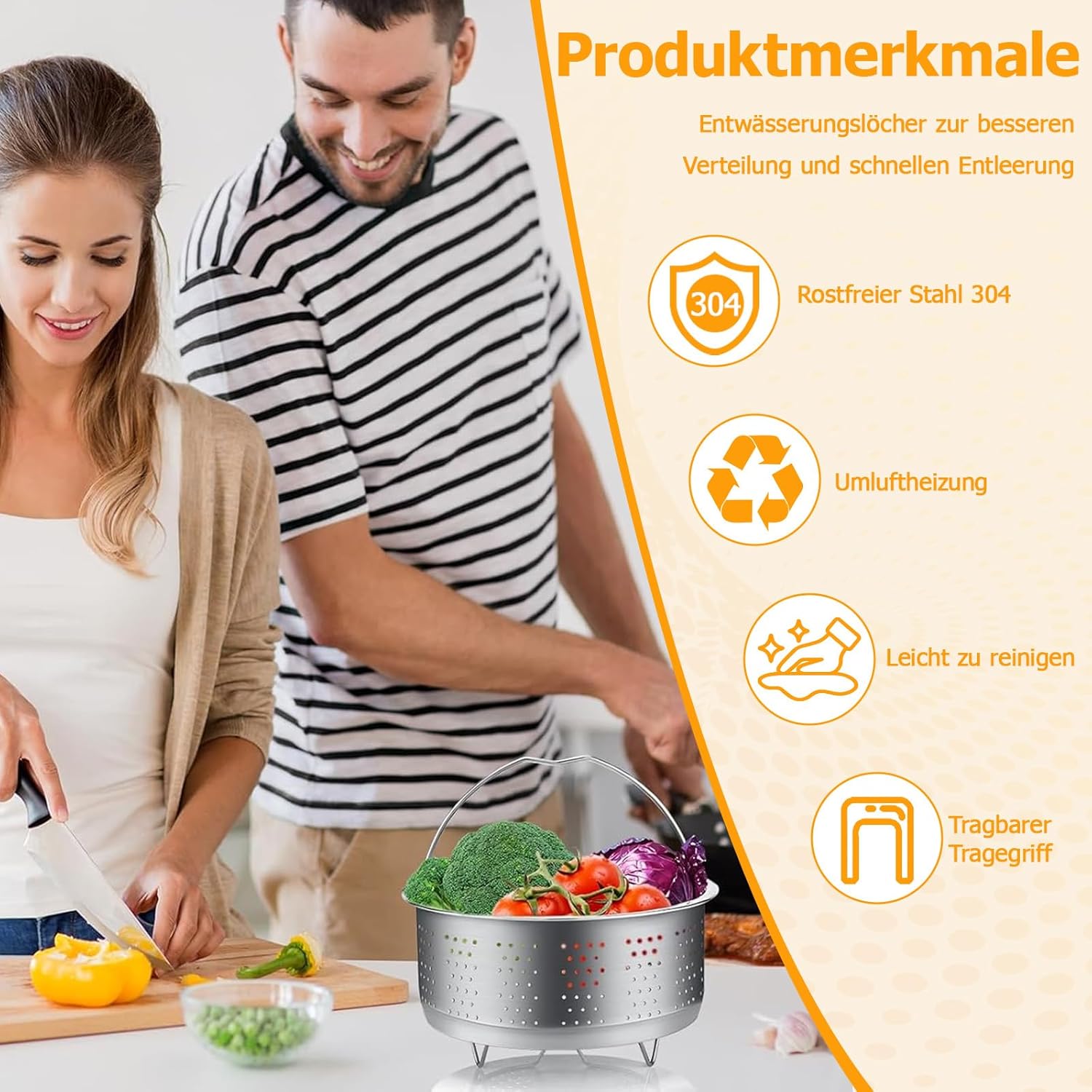 20 cm Dampfgareinsatz aus Edelstahl 304, Dampfgareinsatz für Topf, Dampfgareinsatz für Topf, Siebeinsatz für Töpfe, Kochtöpfe, Schnellkochtopf, Dämpfen von Gemüse, Obst, Eiern – Bild 5