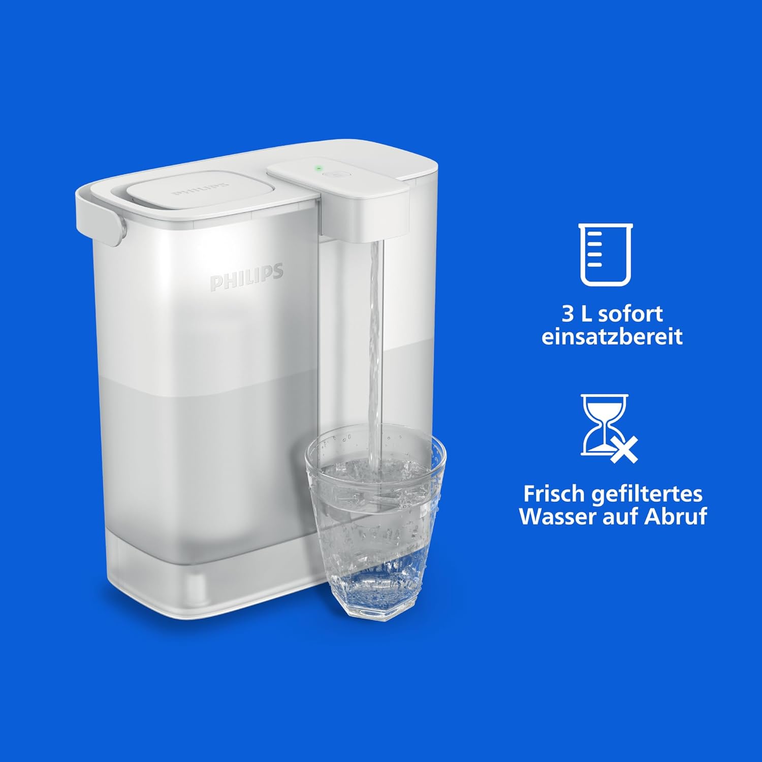 Philips Water Instant-Wasserfilterkrug (3 l) – sauberes und wohlschmeckendes Wasser in Sekundenschnelle – inklusive 1× Aroma + Filter, reduziert Chlor und Blei, behält Mineralien – Bild 2