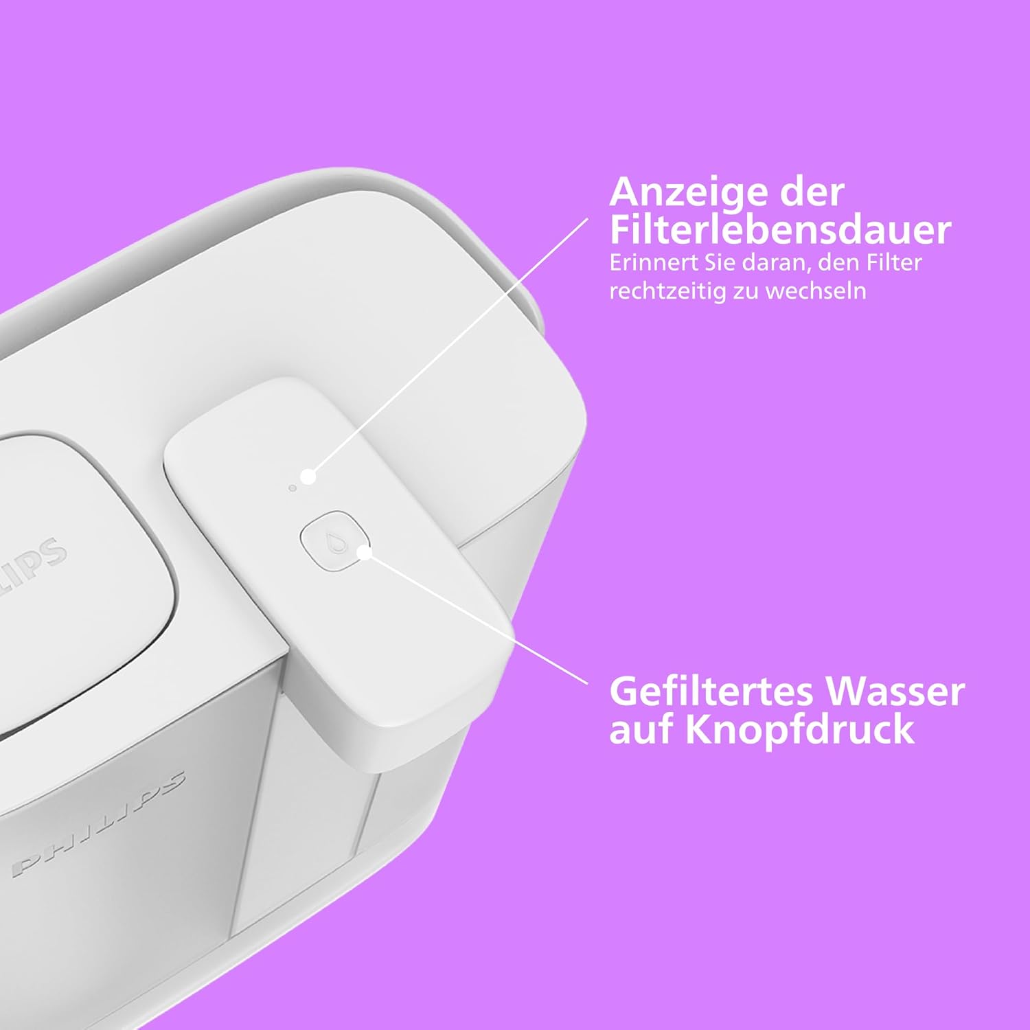 Philips Water Instant-Wasserfilterkrug (3 l) – sauberes und wohlschmeckendes Wasser in Sekundenschnelle – inklusive 1× Aroma + Filter, reduziert Chlor und Blei, behält Mineralien – Bild 4