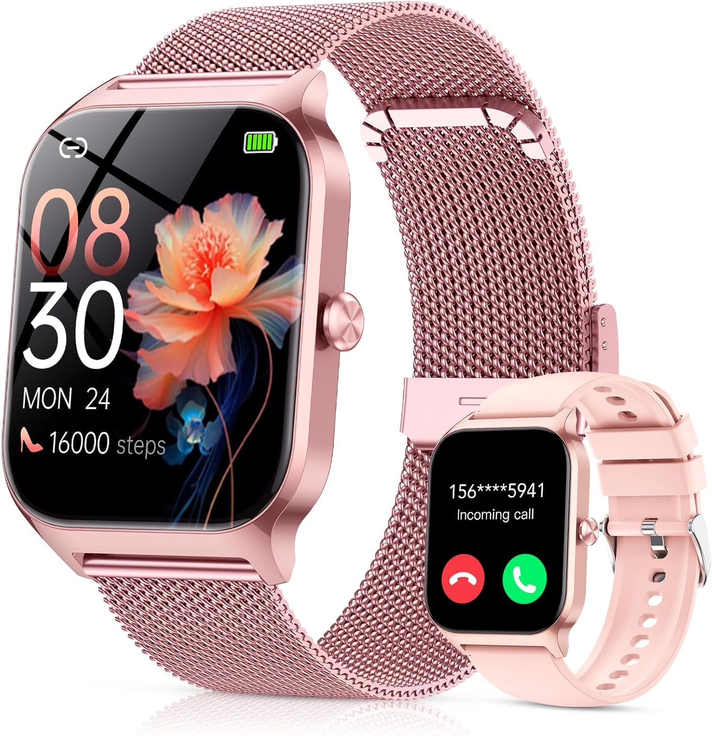 Smartwatch Damen mit Telefonfunktion, 1,85'' Zoll HD Fitnessuhr, Smart Watch 200+Sportmodi Fitness Tracker mit Herzfrequenz/Spo2/Schrittzähler/Schlafmonitor, IP68 Wasserdichte Sportuhr für iOS Android